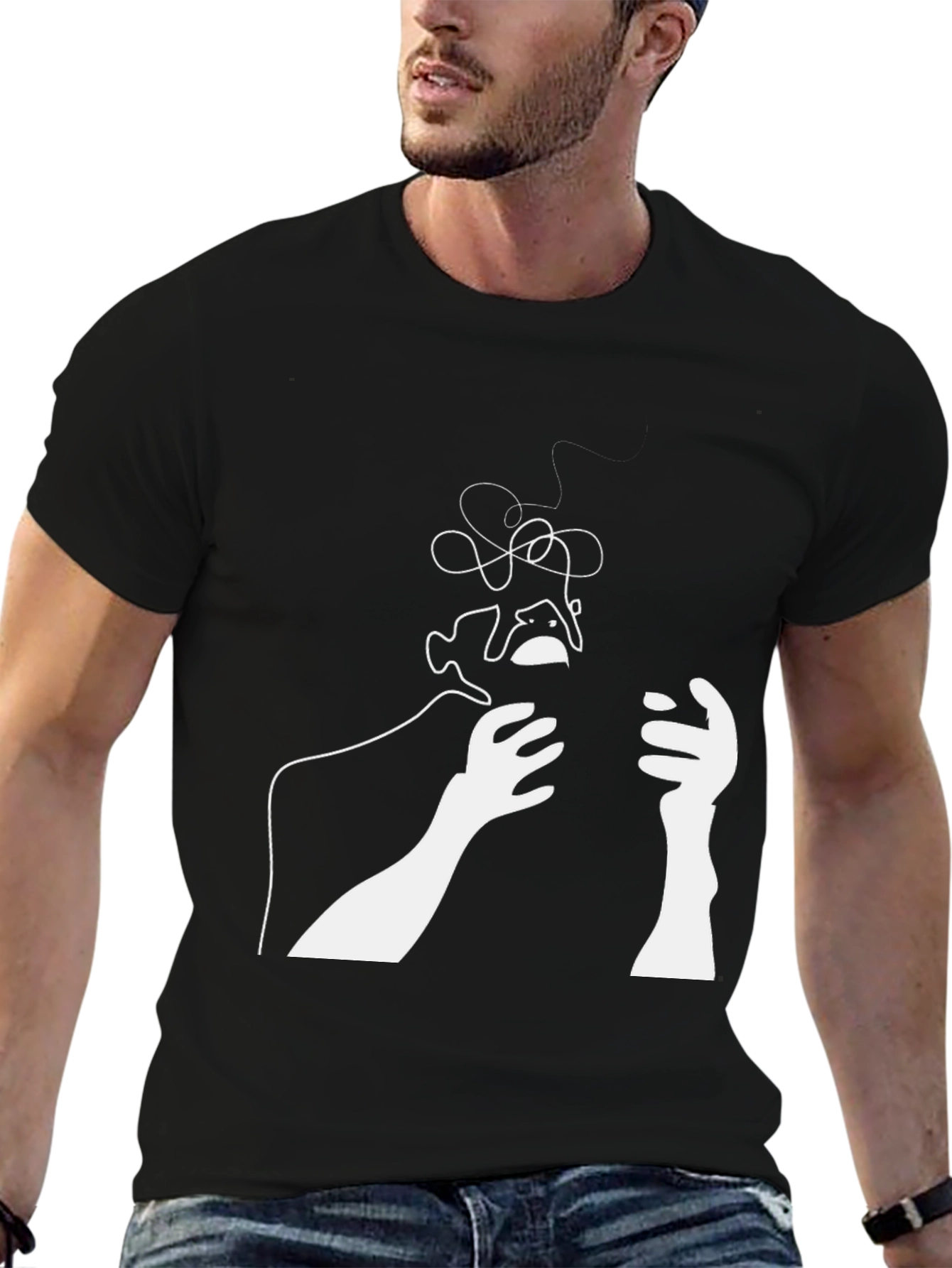 Abstract Line Art Graphic T-Shirt - Black