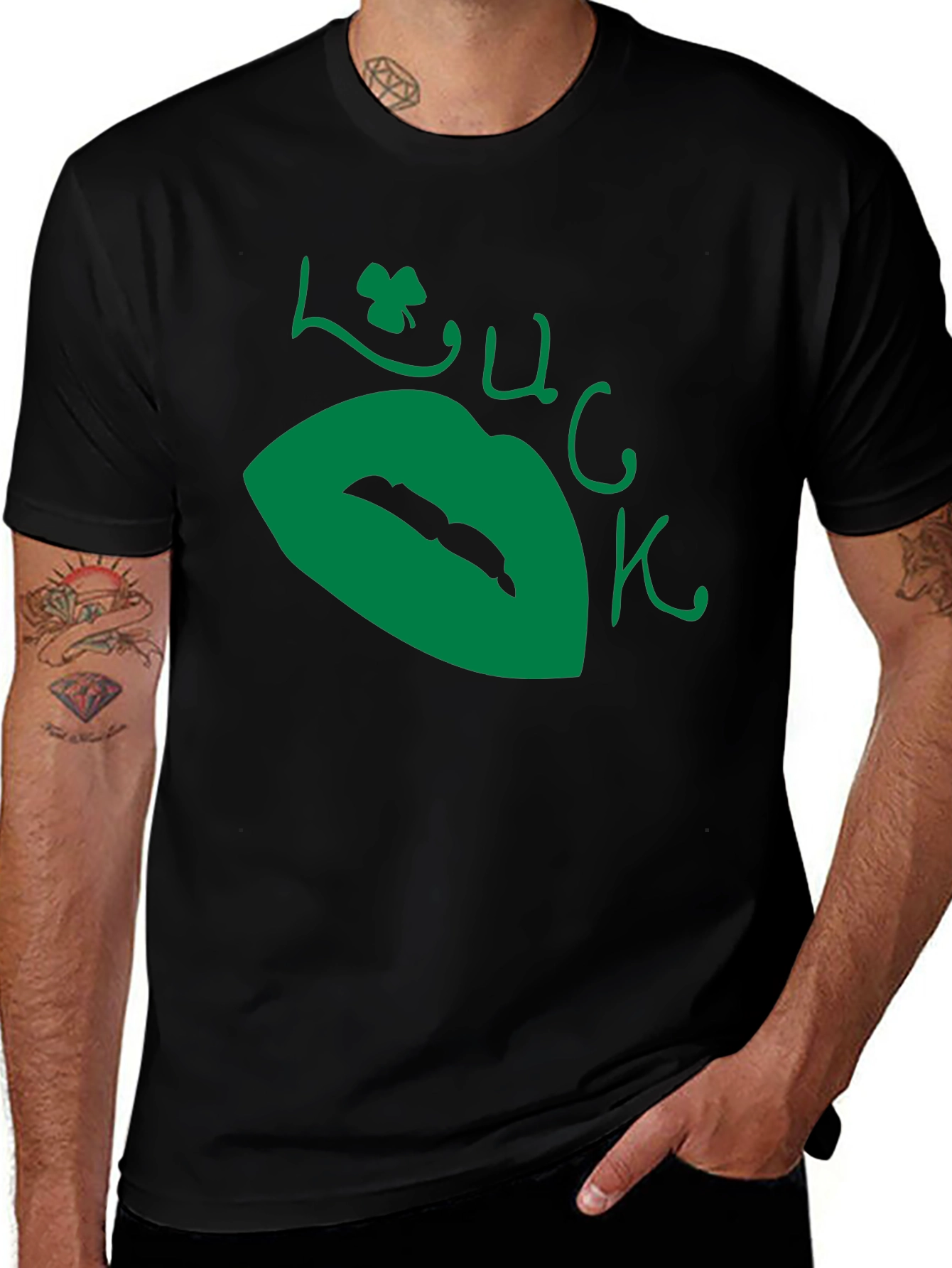 Lucky Lips Black T-Shirt - St. Patricks Day