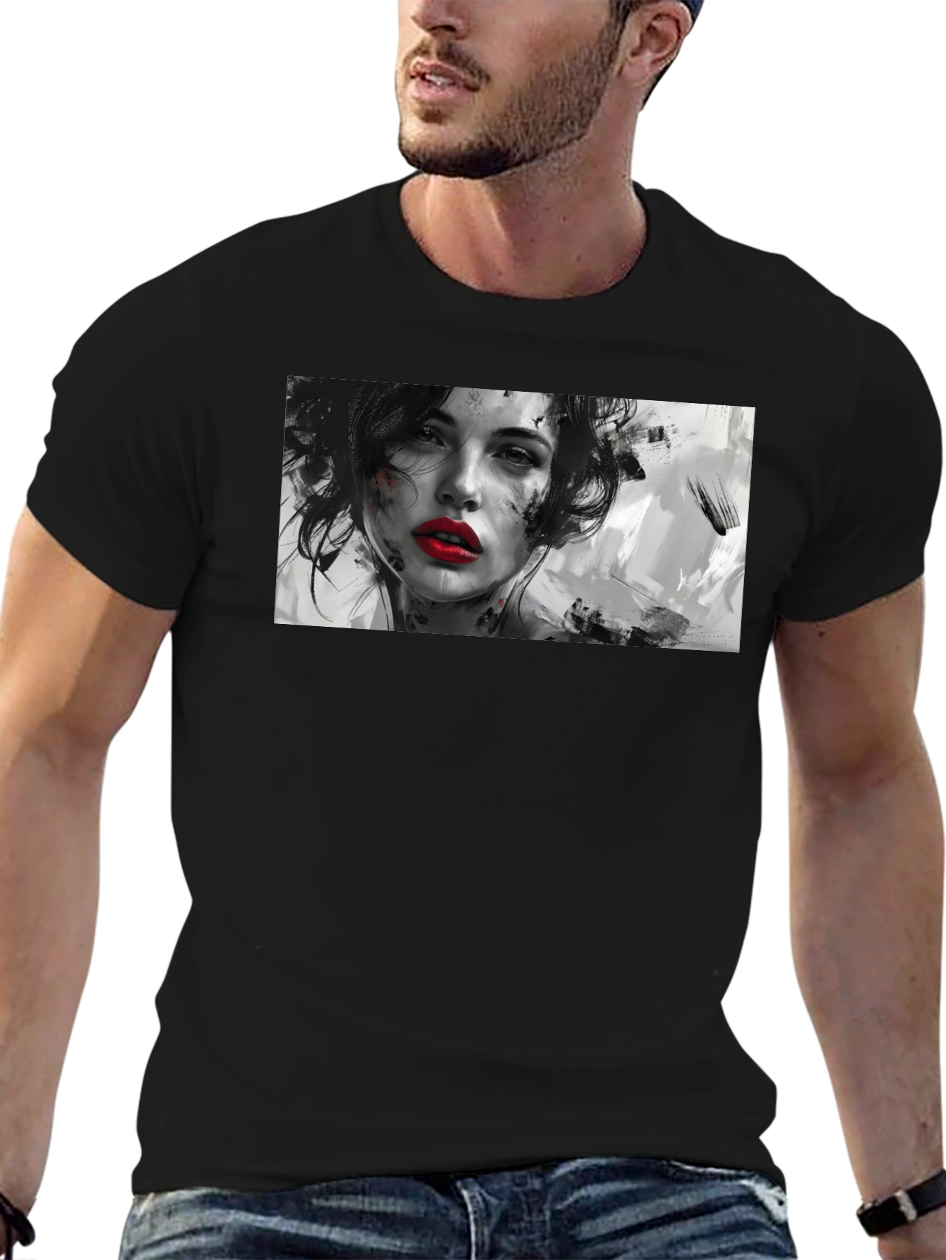 Artistic Woman Graphic Black T-Shirt