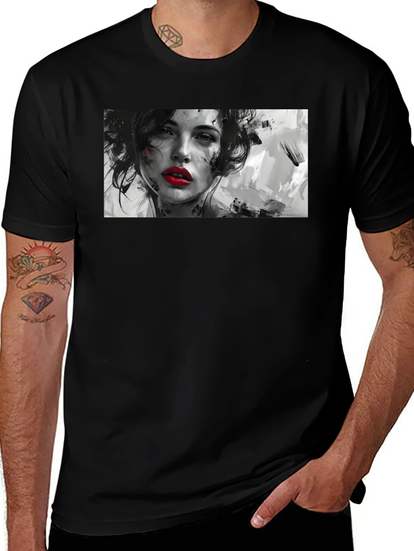 Artistic Woman Graphic Black T-Shirt