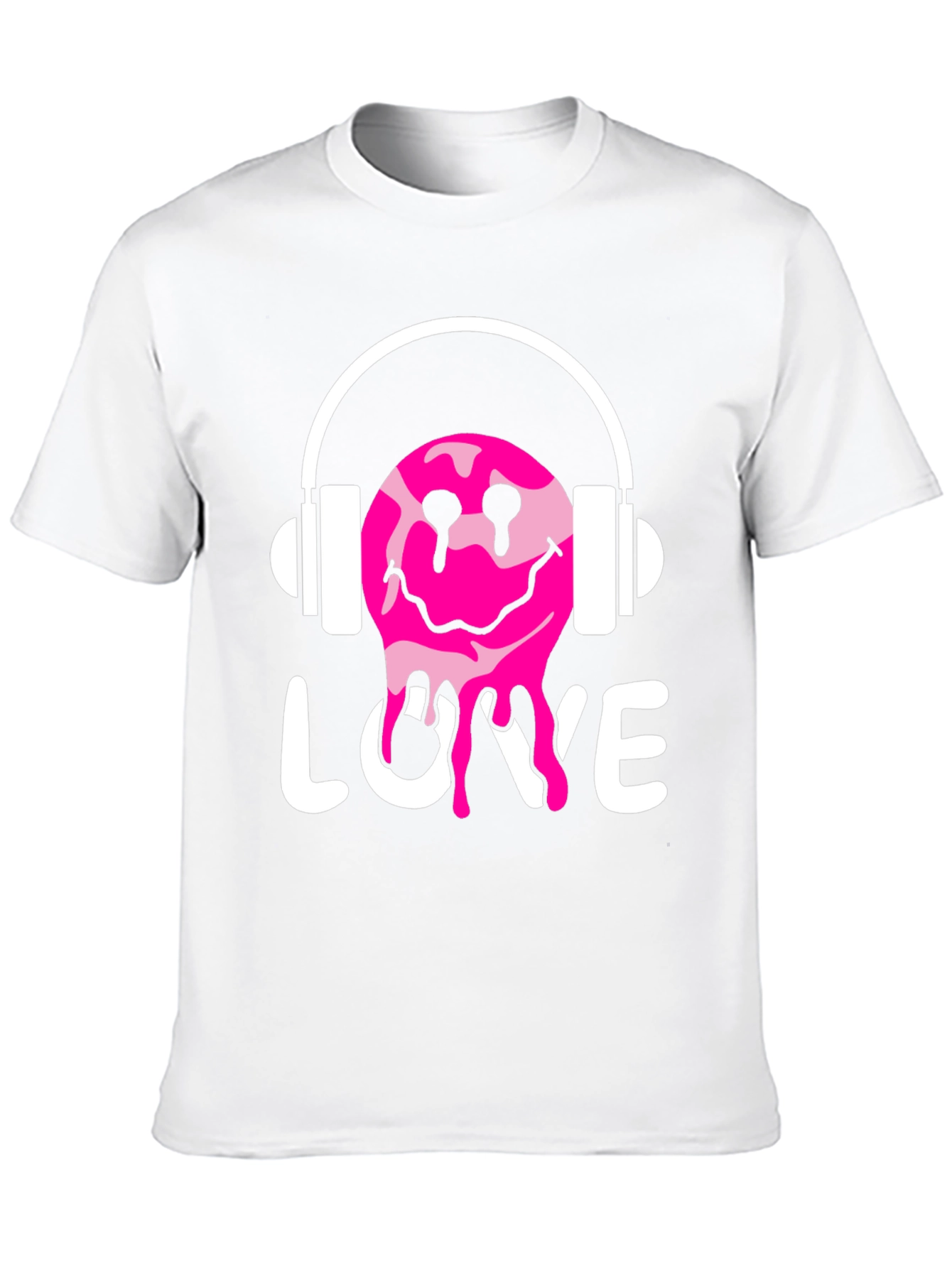 Love Drip Smiley Face Headphones Graphic Tee