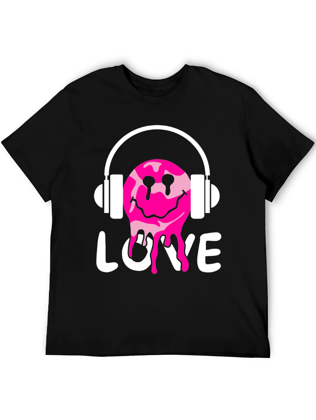 Love Drip Smiley Face Headphones Graphic Tee