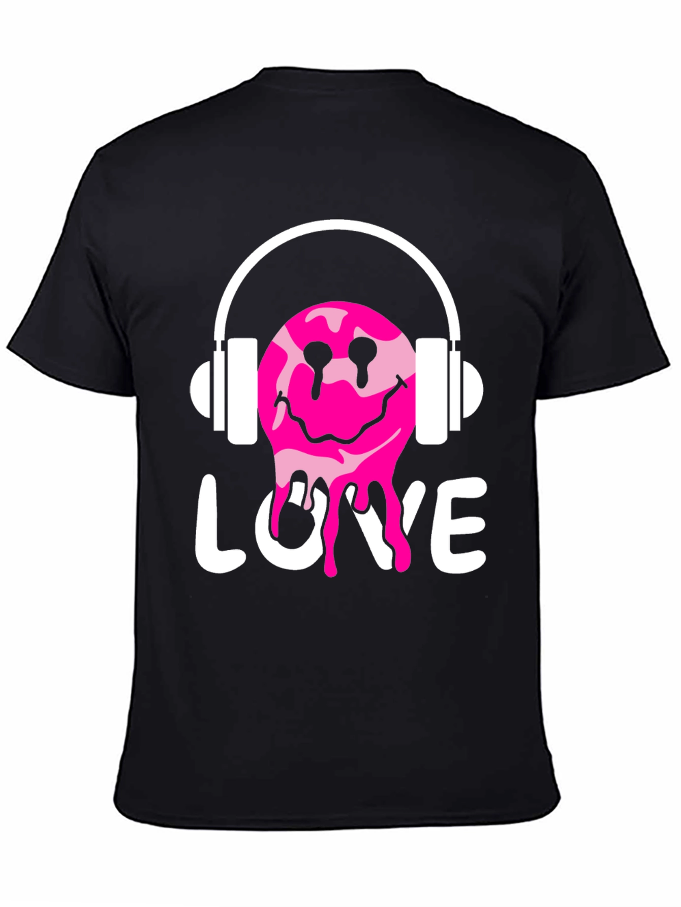 Love Drip Smiley Face Headphones Graphic Tee