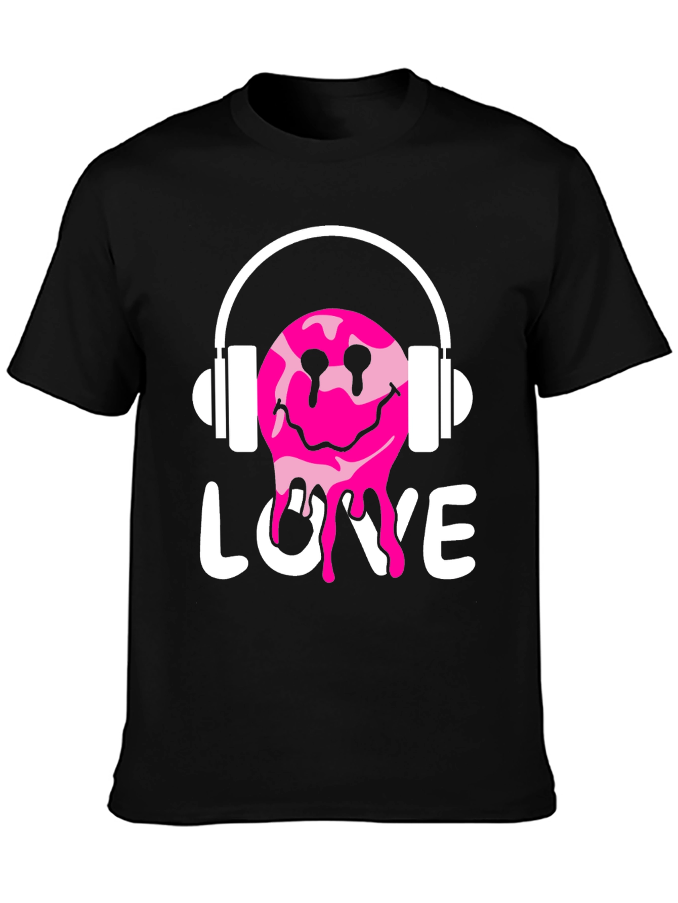 Love Drip Smiley Face Headphones Graphic Tee