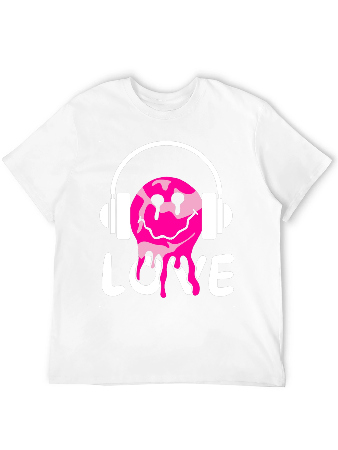 Love Drip Smiley Face Headphones Graphic Tee