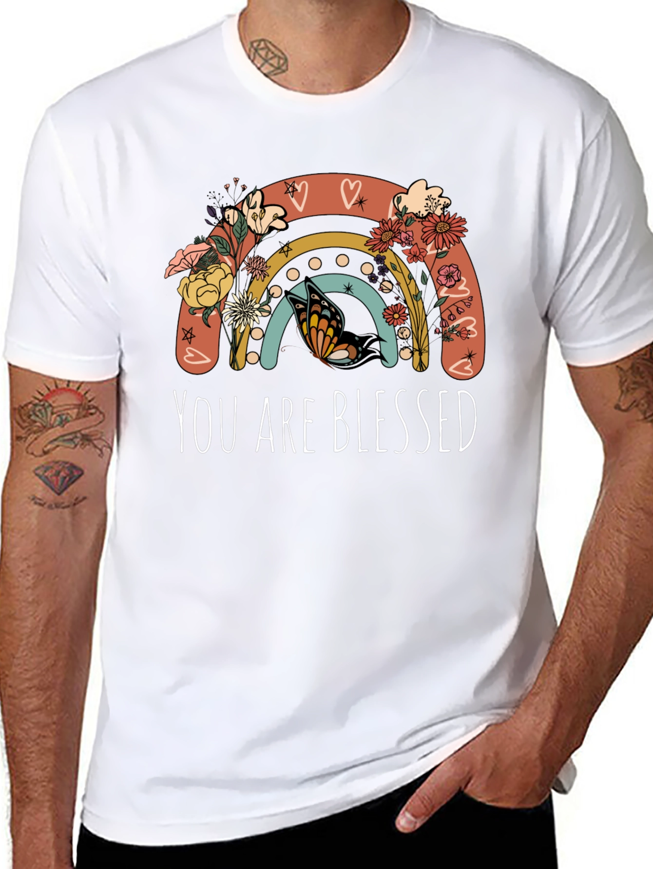 You Are Blessed Rainbow Butterfly Graphic Tee