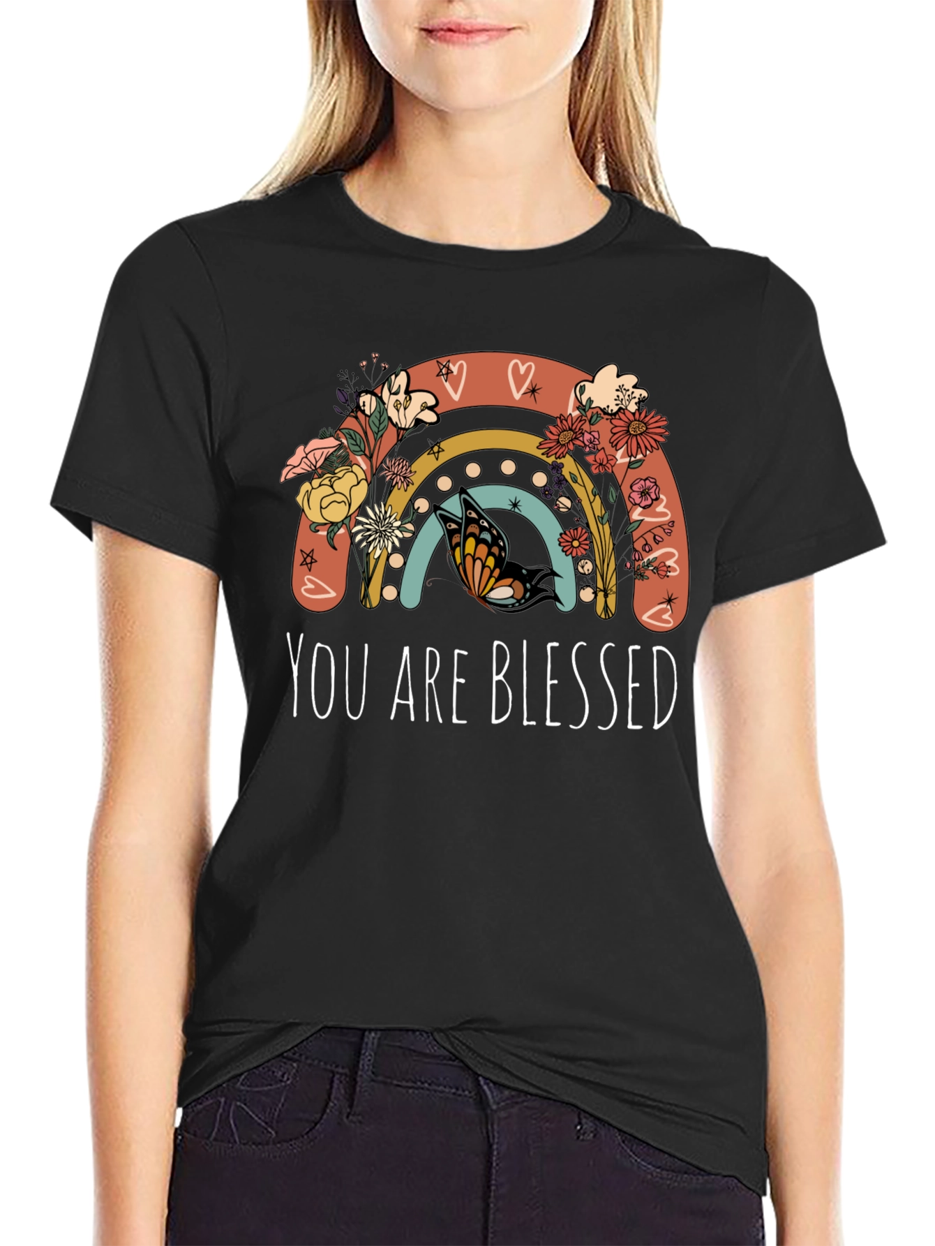 You Are Blessed Rainbow Butterfly Graphic Tee