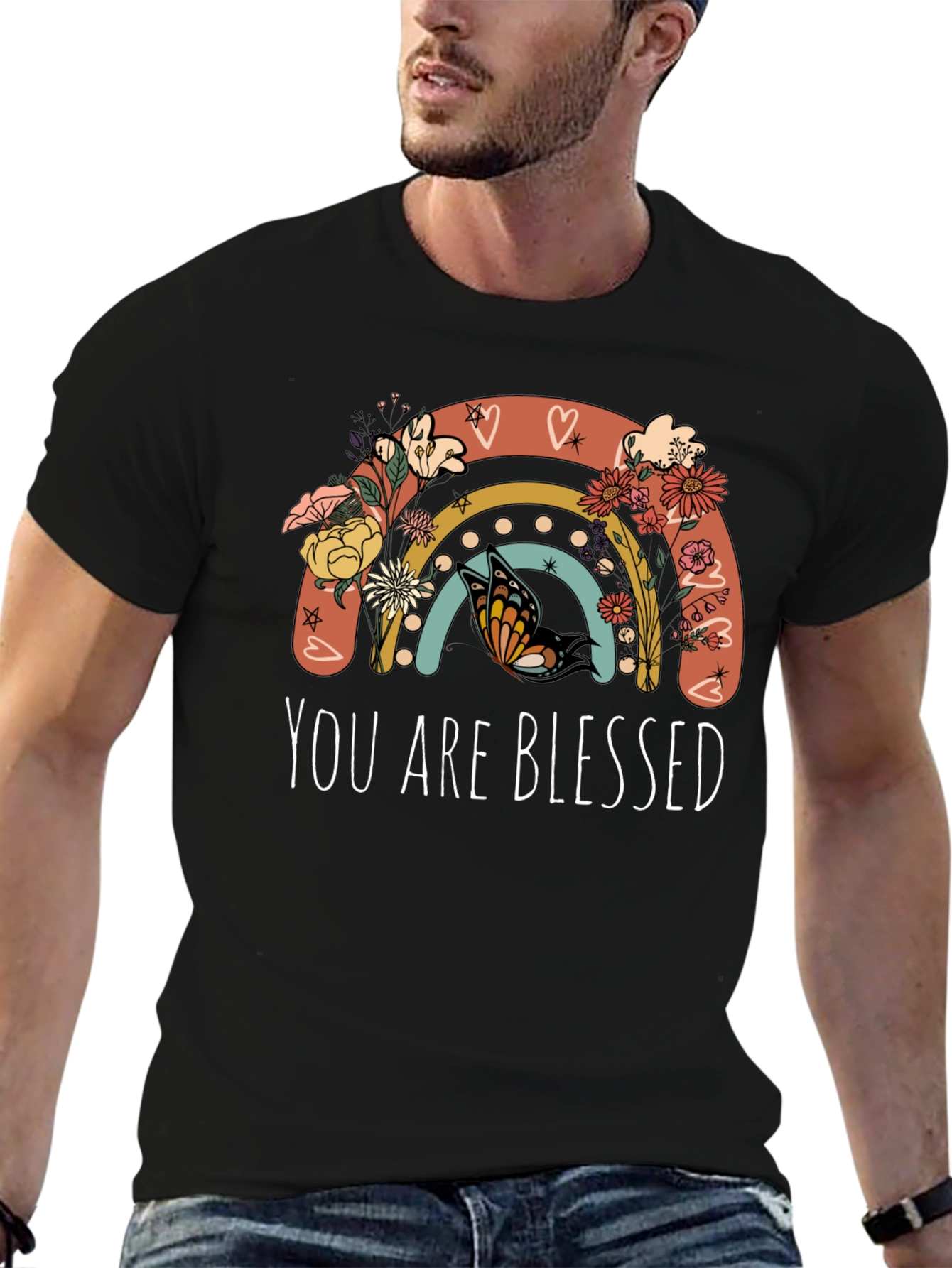 You Are Blessed Rainbow Butterfly Graphic Tee