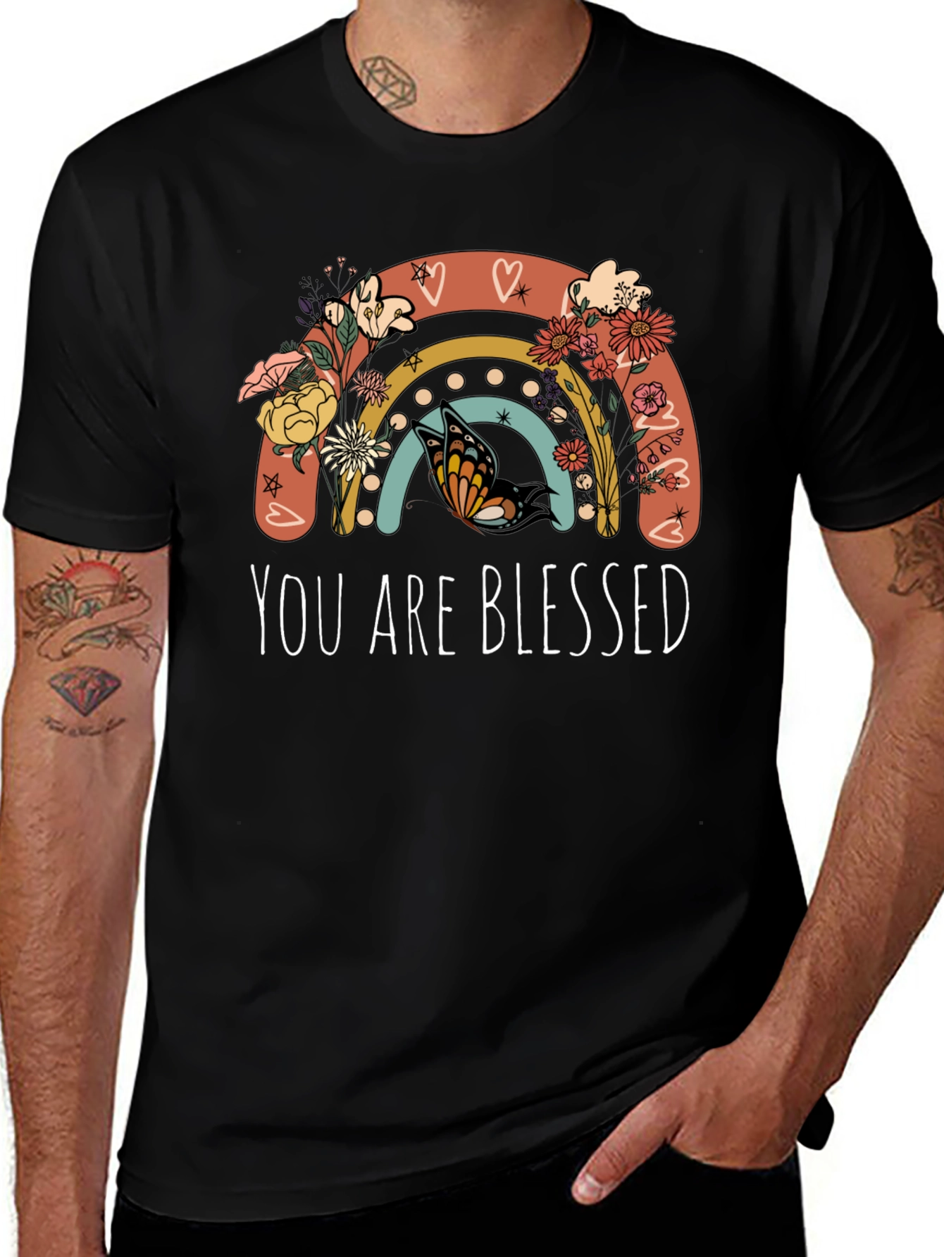 You Are Blessed Rainbow Butterfly Graphic Tee