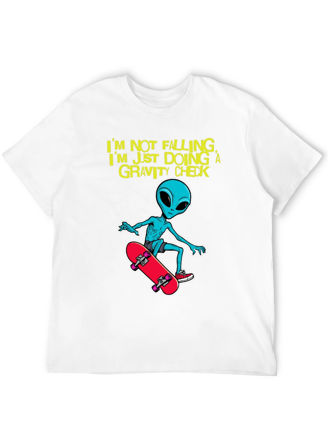 Alien Skateboarder T-Shirt: Gravity Check Design