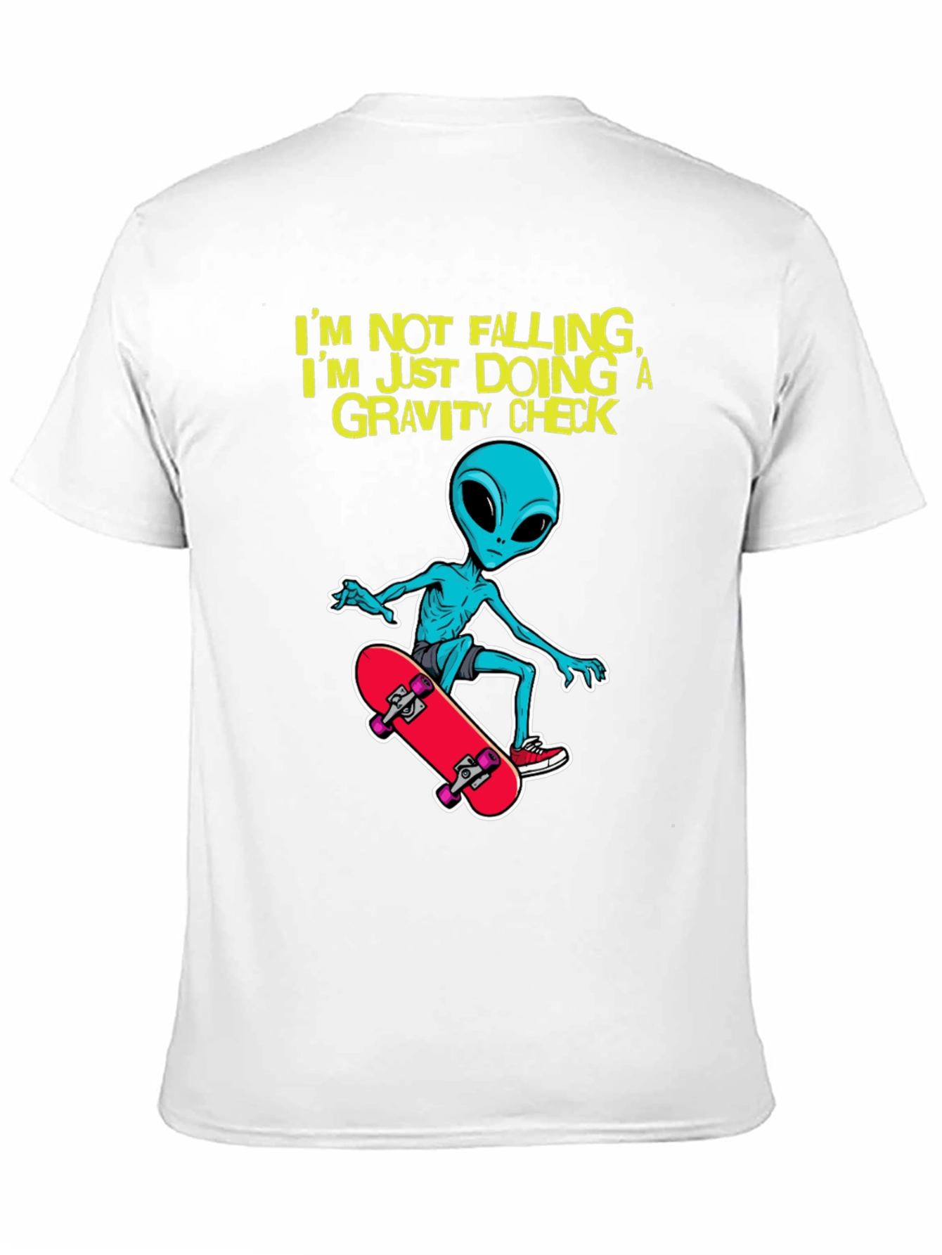 Alien Skateboarder T-Shirt: Gravity Check Design