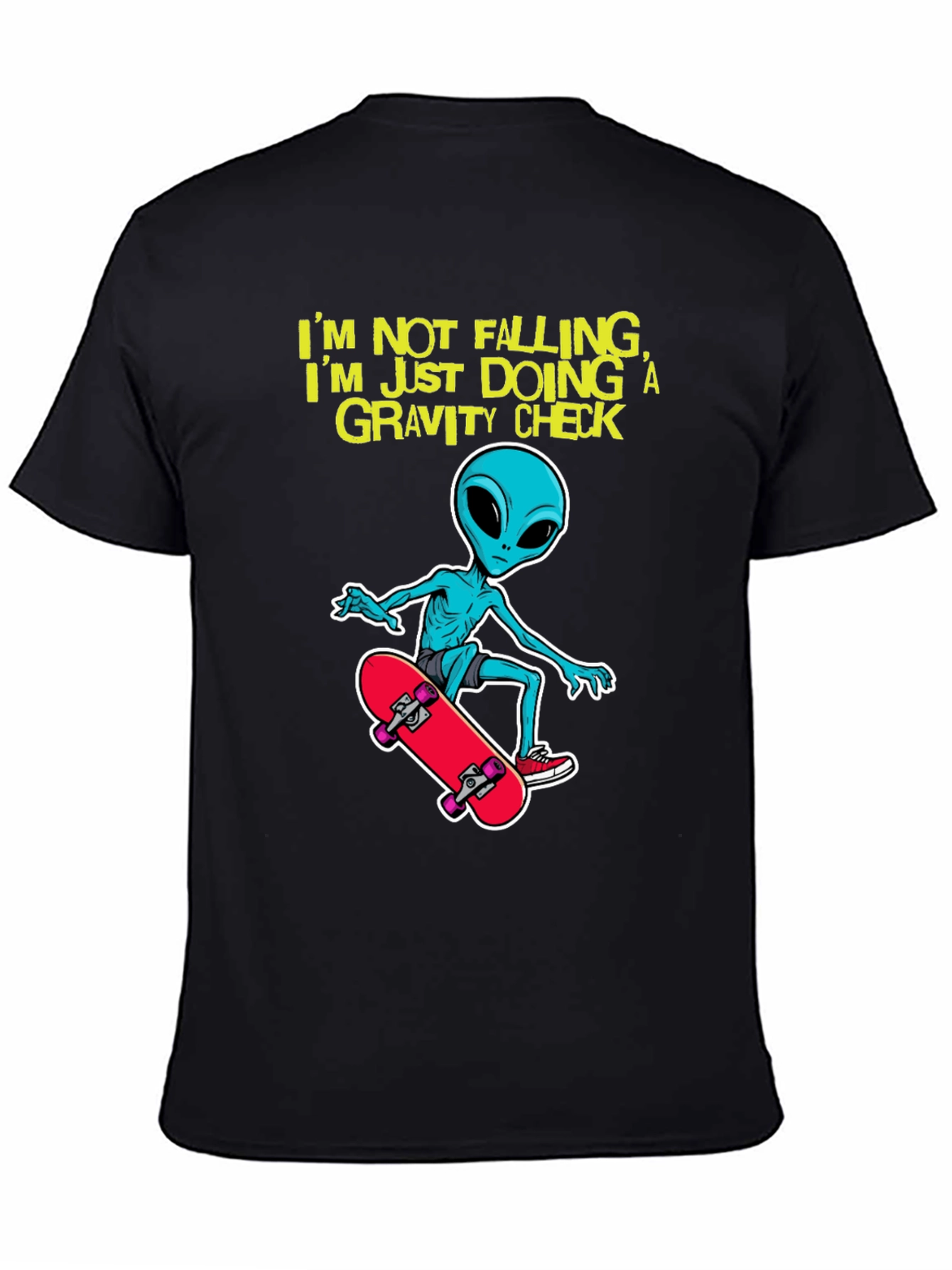 Alien Skateboarder T-Shirt: Gravity Check Design