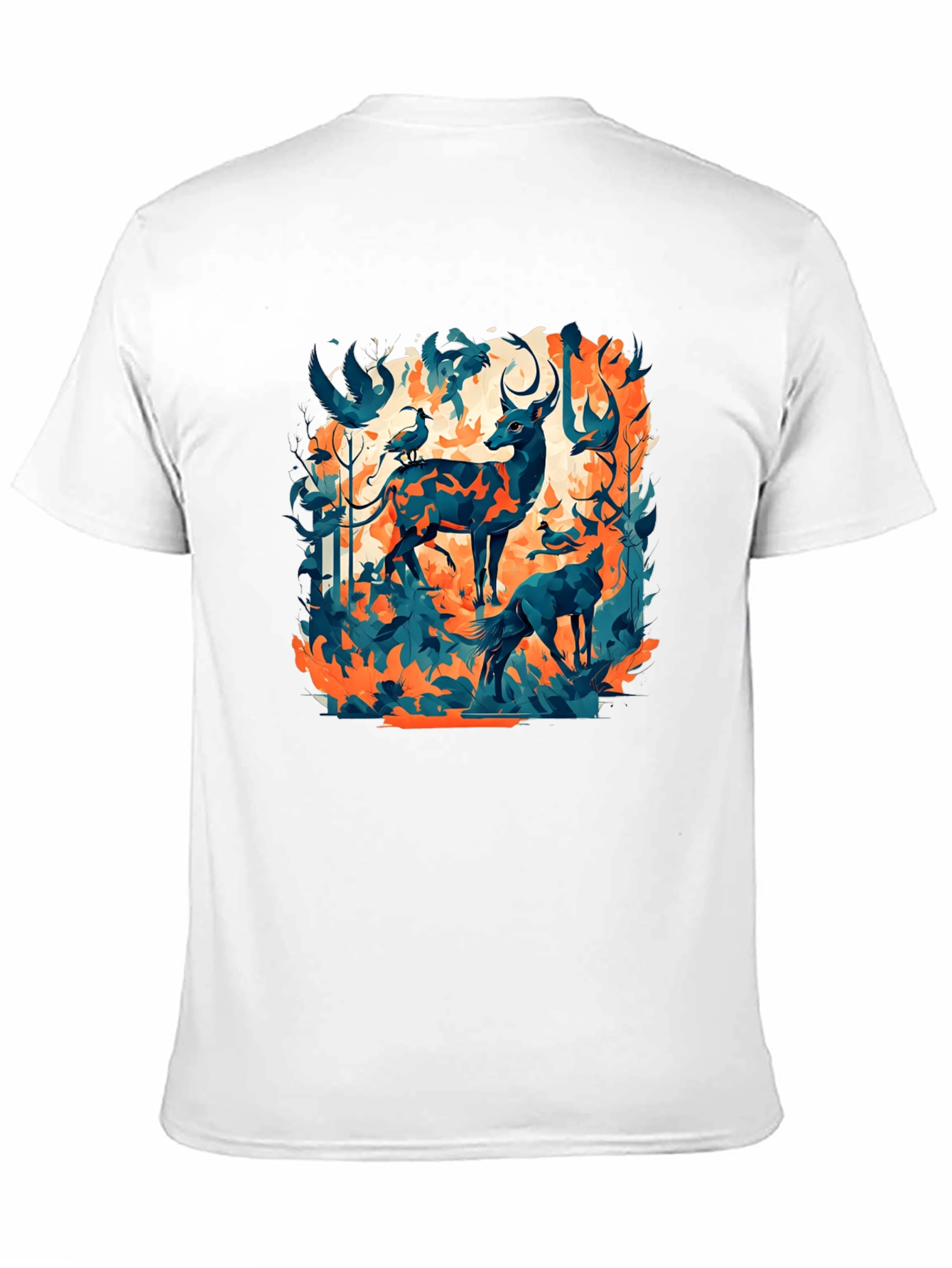 Nature Inspired Graphic Tee - Deer & Birds Design