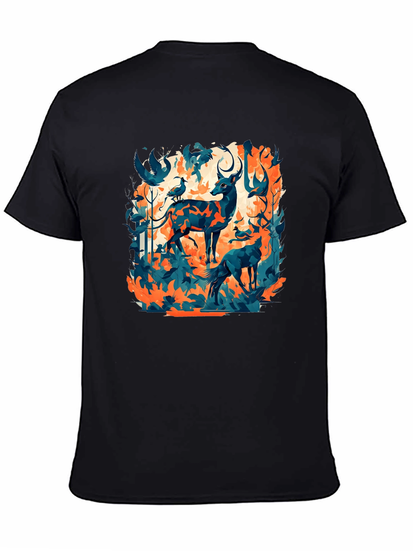 Nature Inspired Graphic Tee - Deer & Birds Design