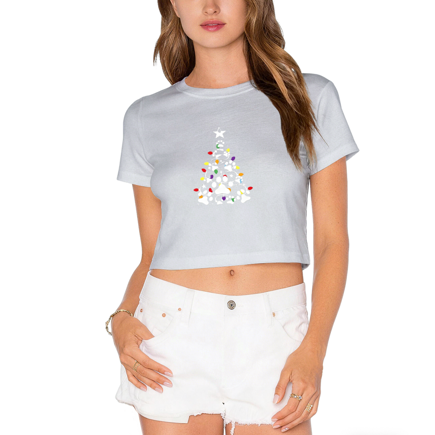 Paw Print Christmas Tree Cute Girl Crop Top