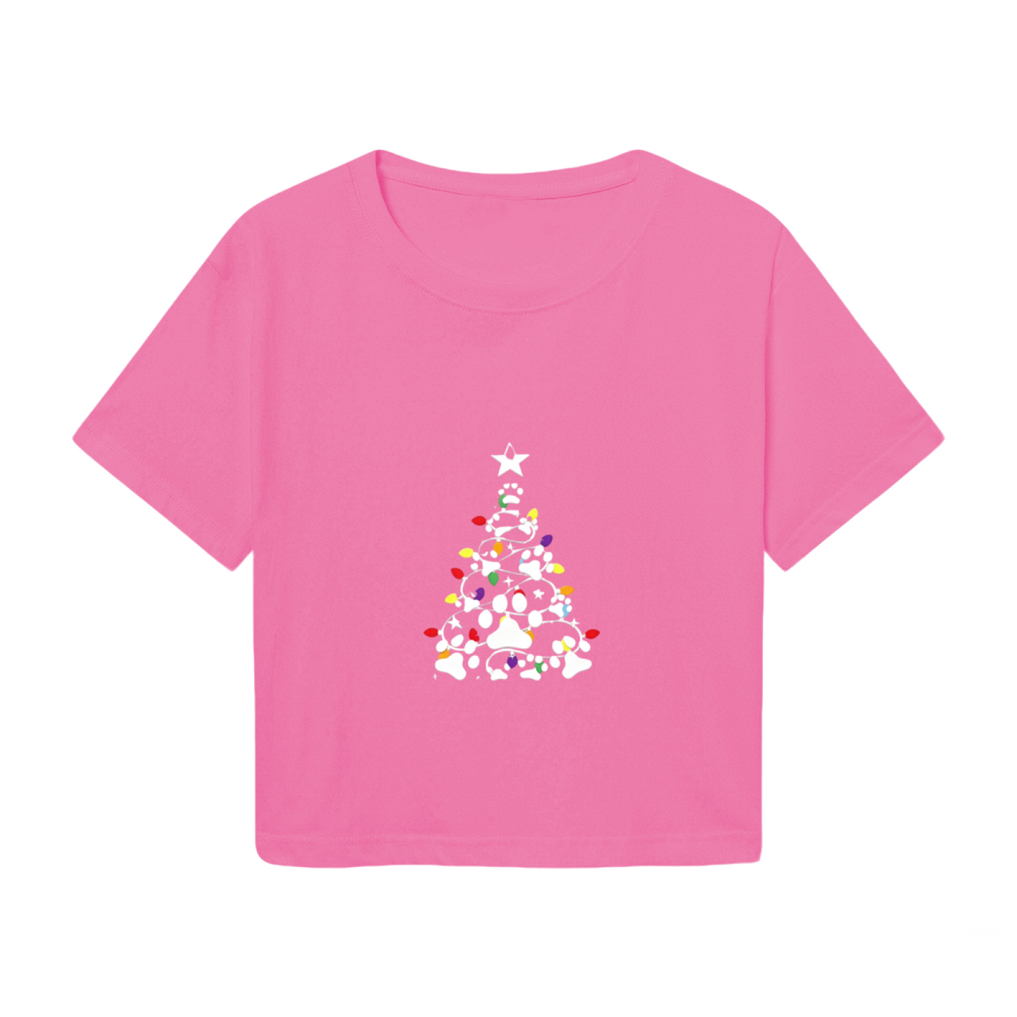 Paw Print Christmas Tree Cute Girl Crop Top