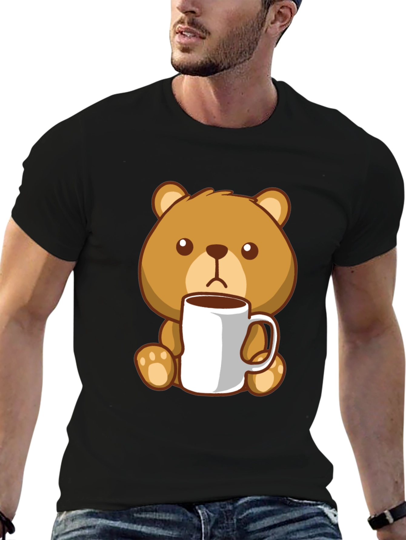 Cute Bear Coffee Lover Black T-Shirt