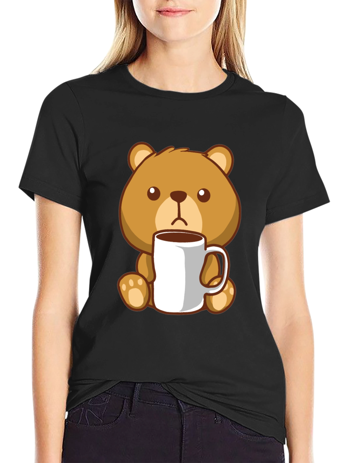 Cute Bear Coffee Lover Black T-Shirt