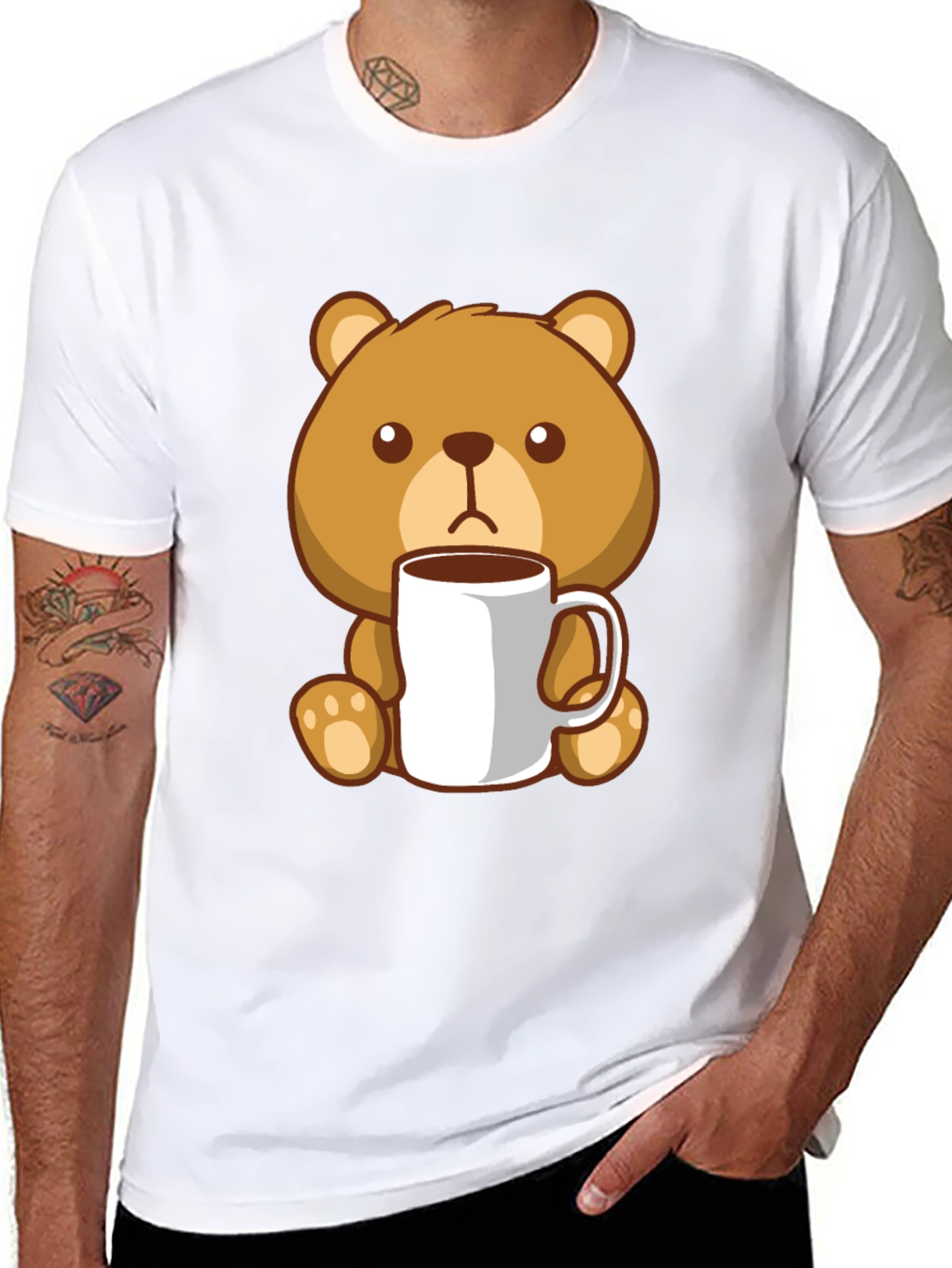 Cute Bear Coffee Lover Black T-Shirt