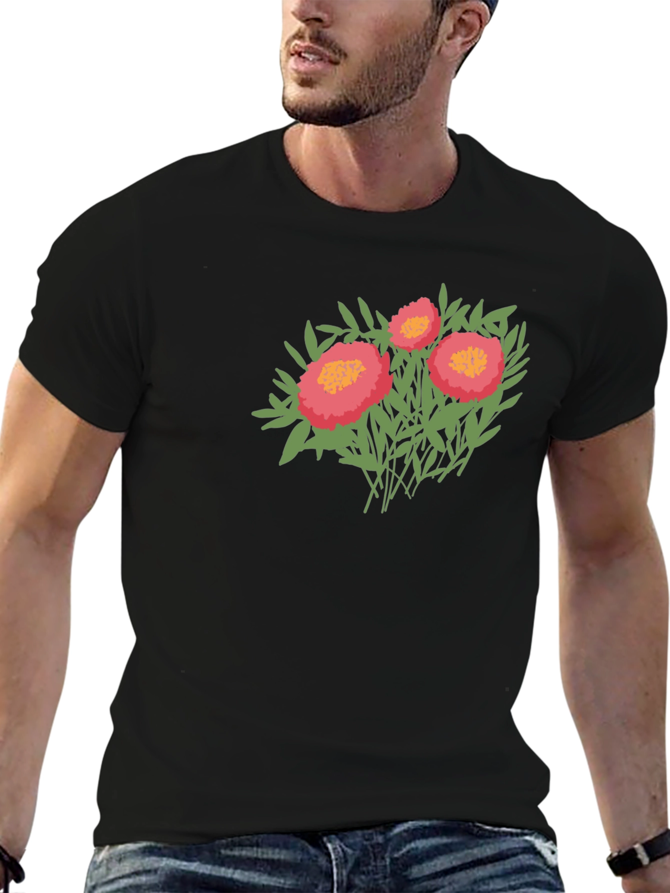 Floral Graphic Print Tee - Black Casual Shirt