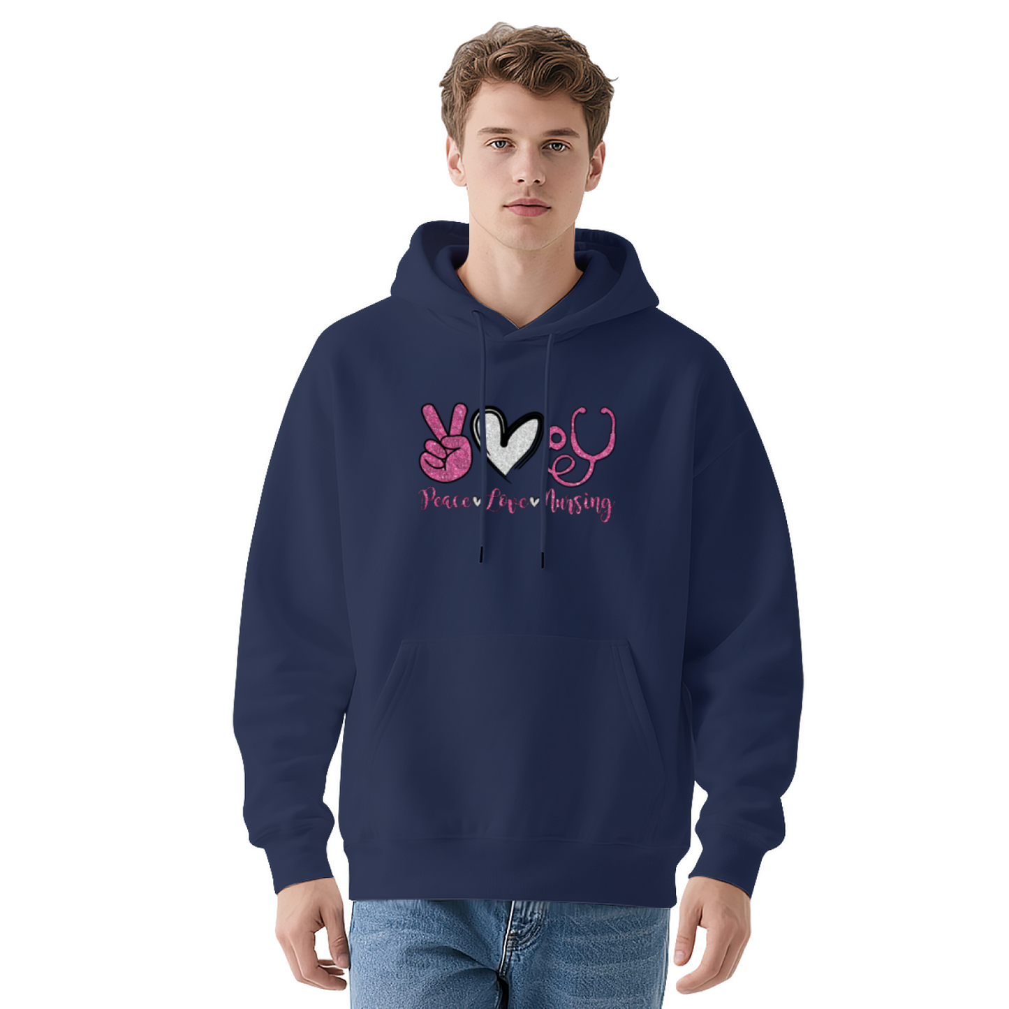 Peace Love Nursing Nurse Theme Cute Graphic Hoodie, Cozy Unisex Daily Hooded Top