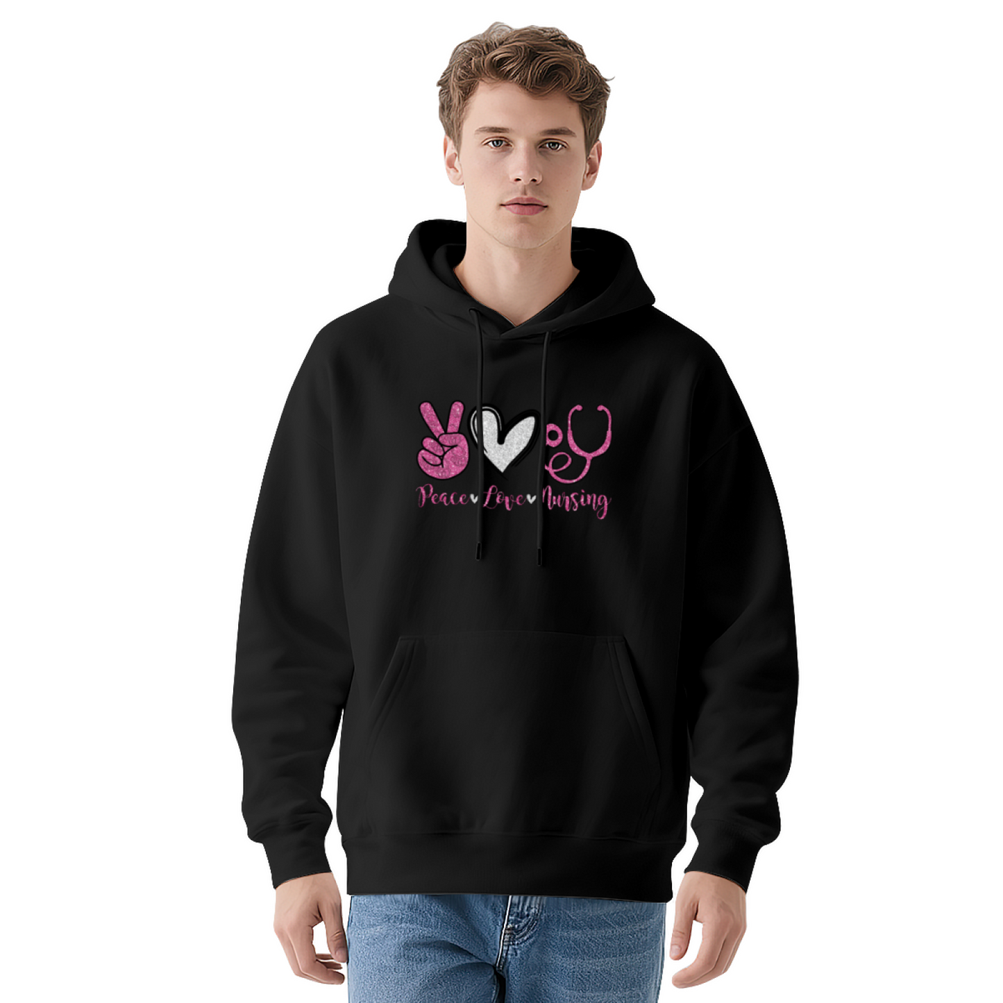 Peace Love Nursing Nurse Theme Cute Graphic Hoodie, Cozy Unisex Daily Hooded Top