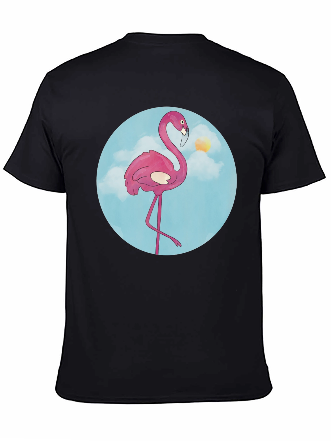 Fun Flamingo Graphic Tee - Black Cotton T-Shirt
