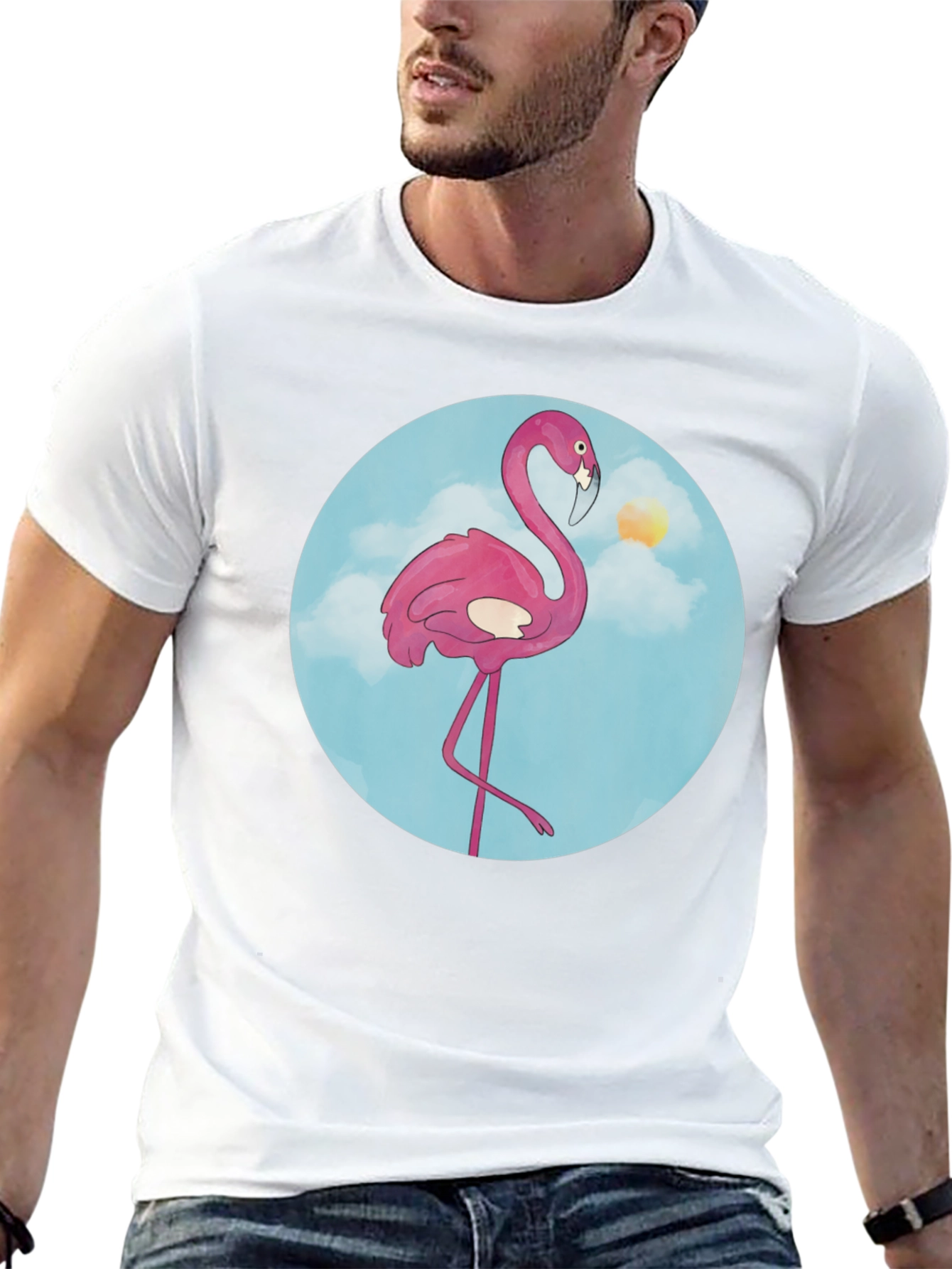 Fun Flamingo Graphic Tee - Black Cotton T-Shirt