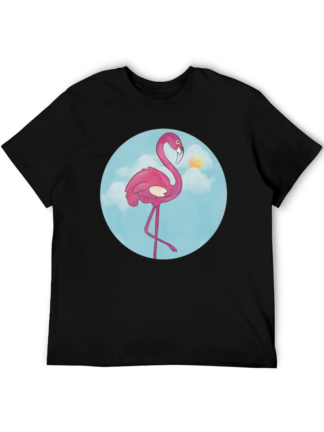Fun Flamingo Graphic Tee - Black Cotton T-Shirt