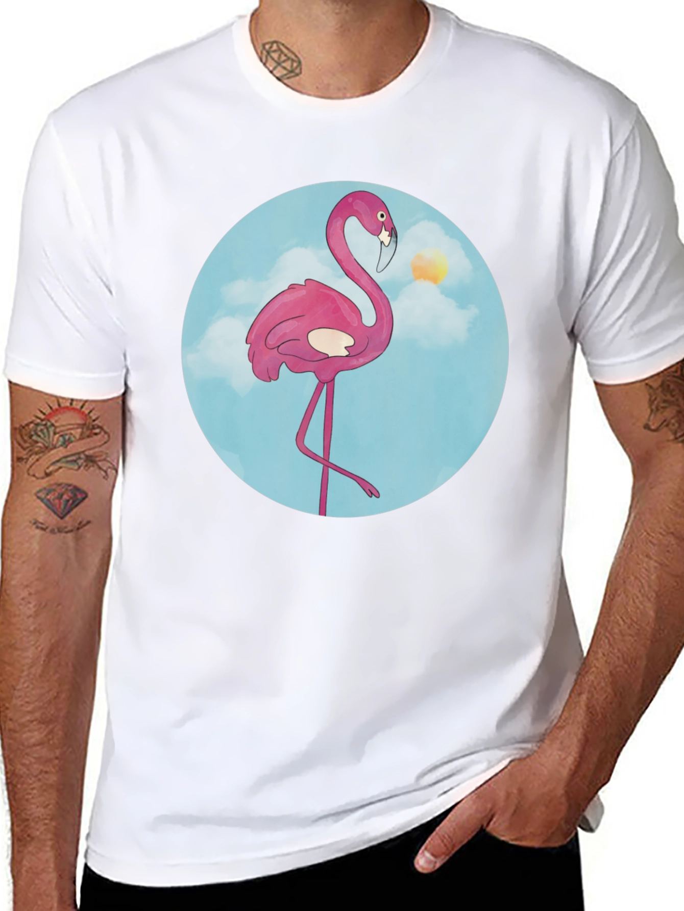 Fun Flamingo Graphic Tee - Black Cotton T-Shirt