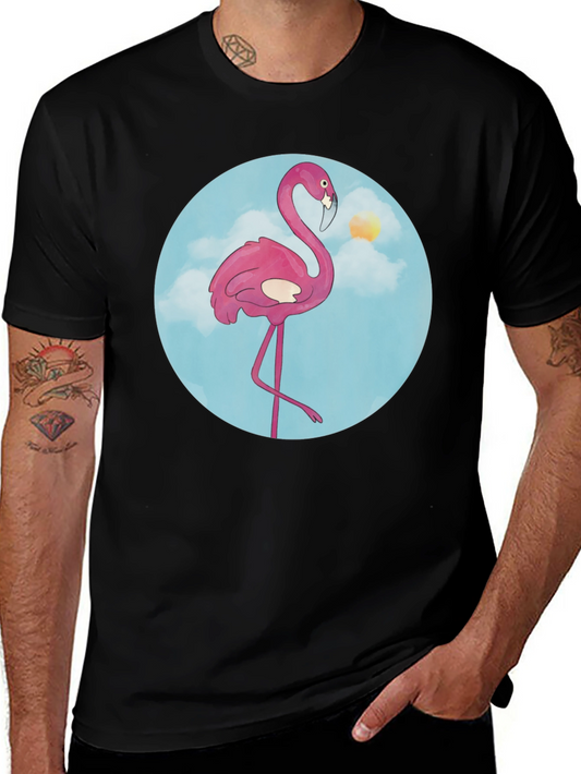 Fun Flamingo Graphic Tee - Black Cotton T-Shirt