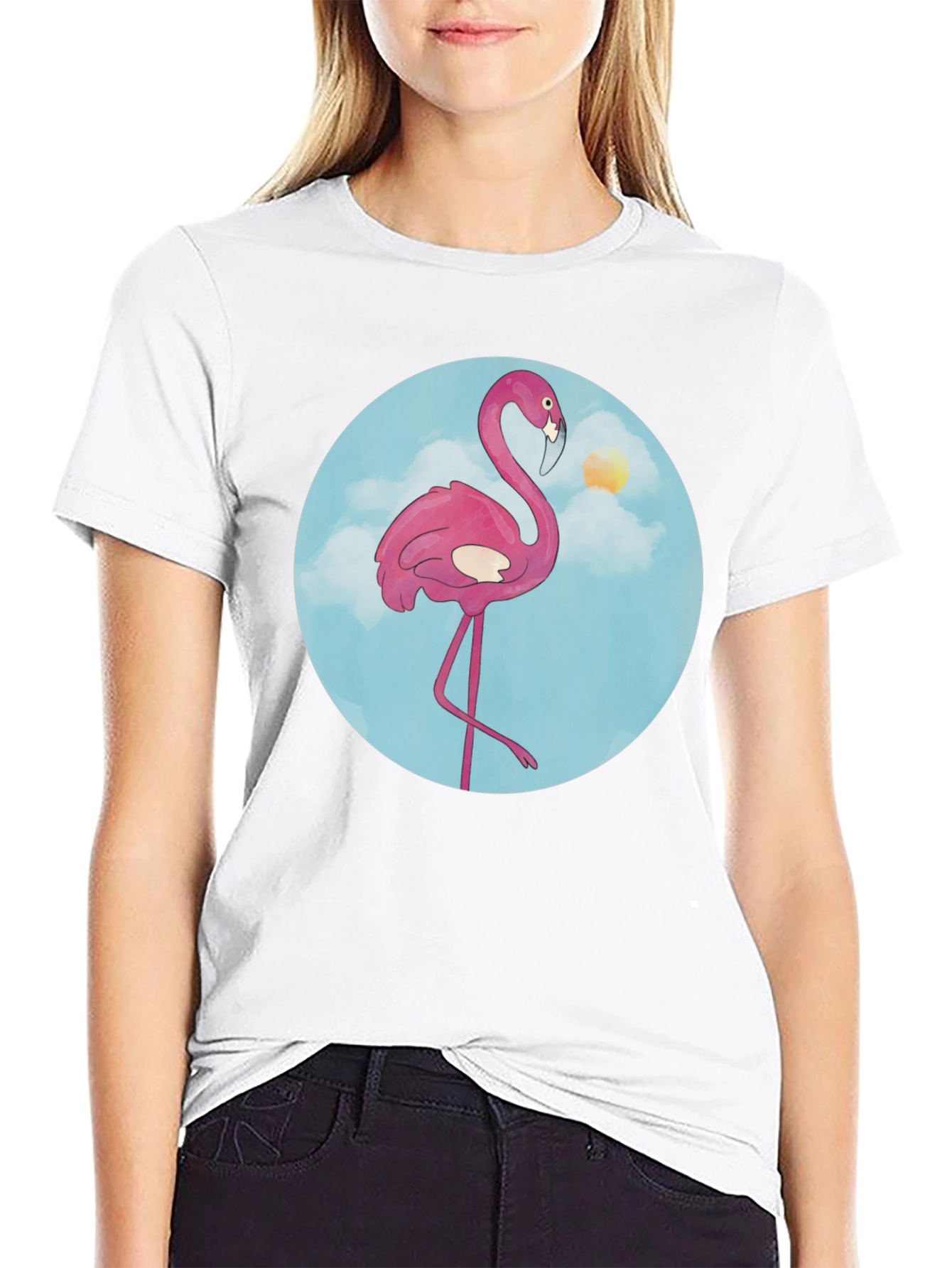 Fun Flamingo Graphic Tee - Black Cotton T-Shirt