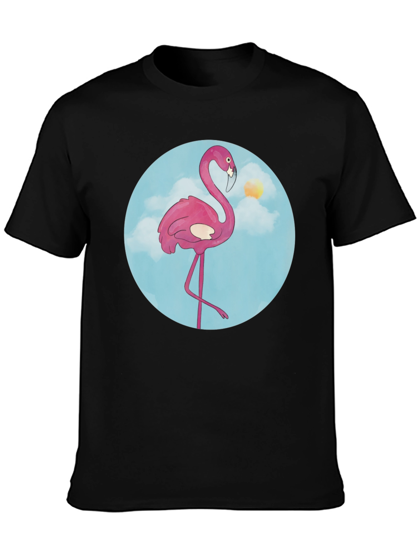 Fun Flamingo Graphic Tee - Black Cotton T-Shirt
