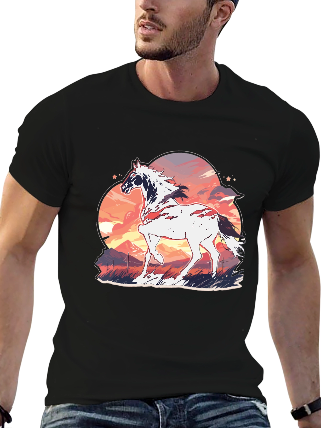 Horse Sunset Graphic Tee - Stylish Comfort