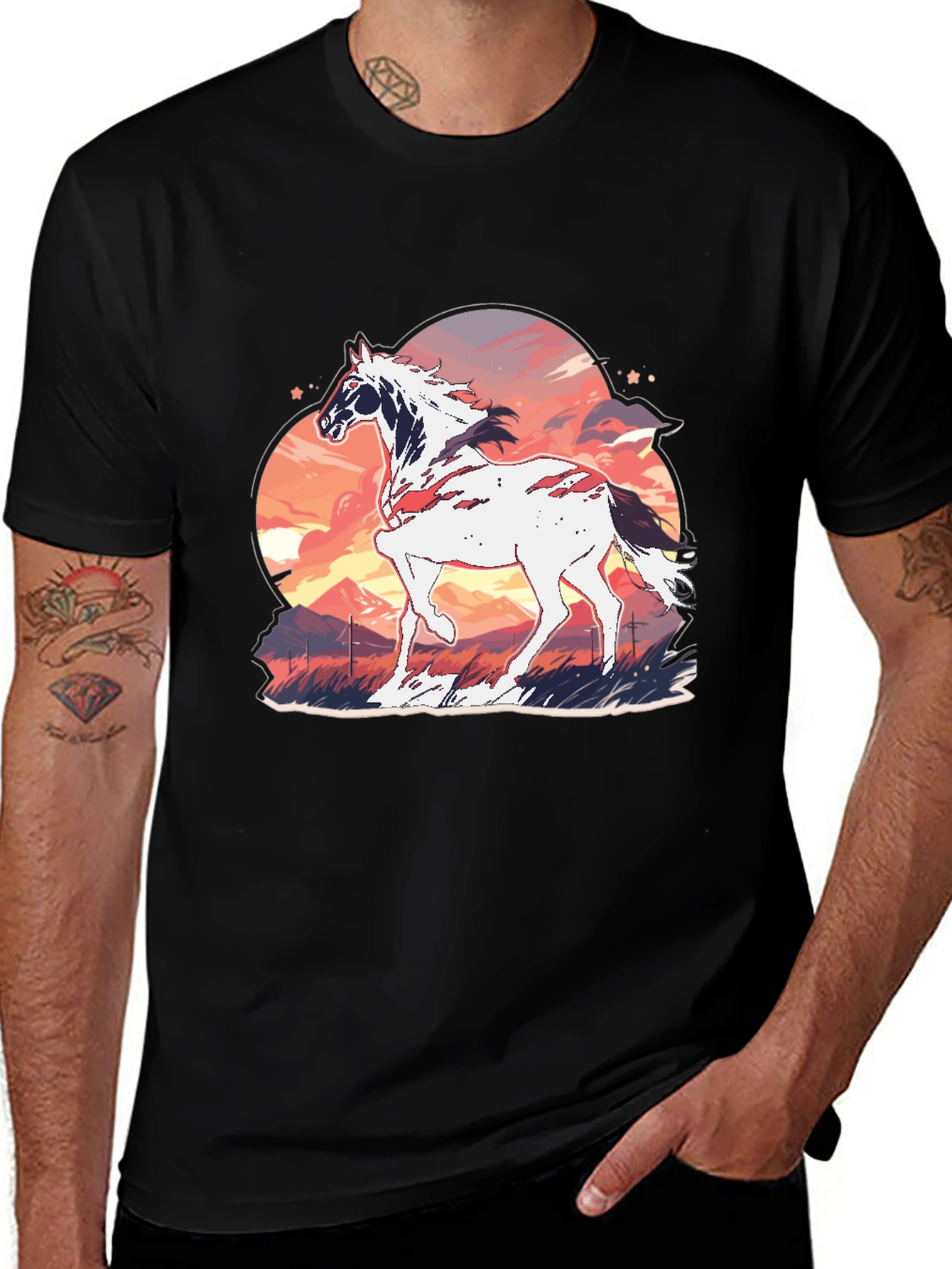 Horse Sunset Graphic Tee - Stylish Comfort