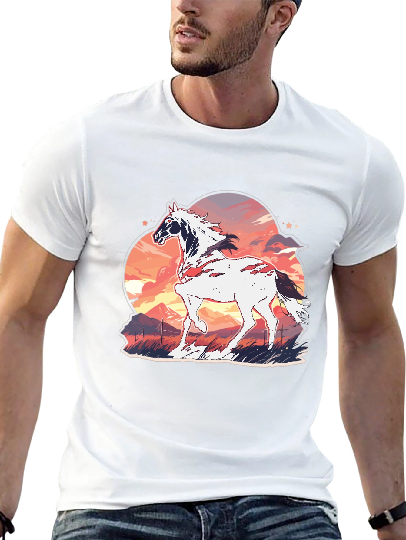 Horse Sunset Graphic Tee - Stylish Comfort