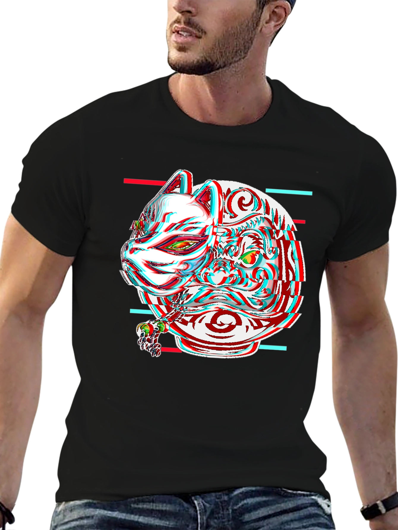 Glitch Fox Mask Graphic Tee - Unique Streetwear Style