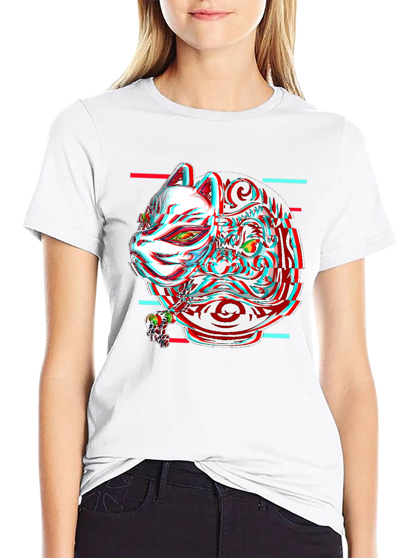 Glitch Fox Mask Graphic Tee - Unique Streetwear Style