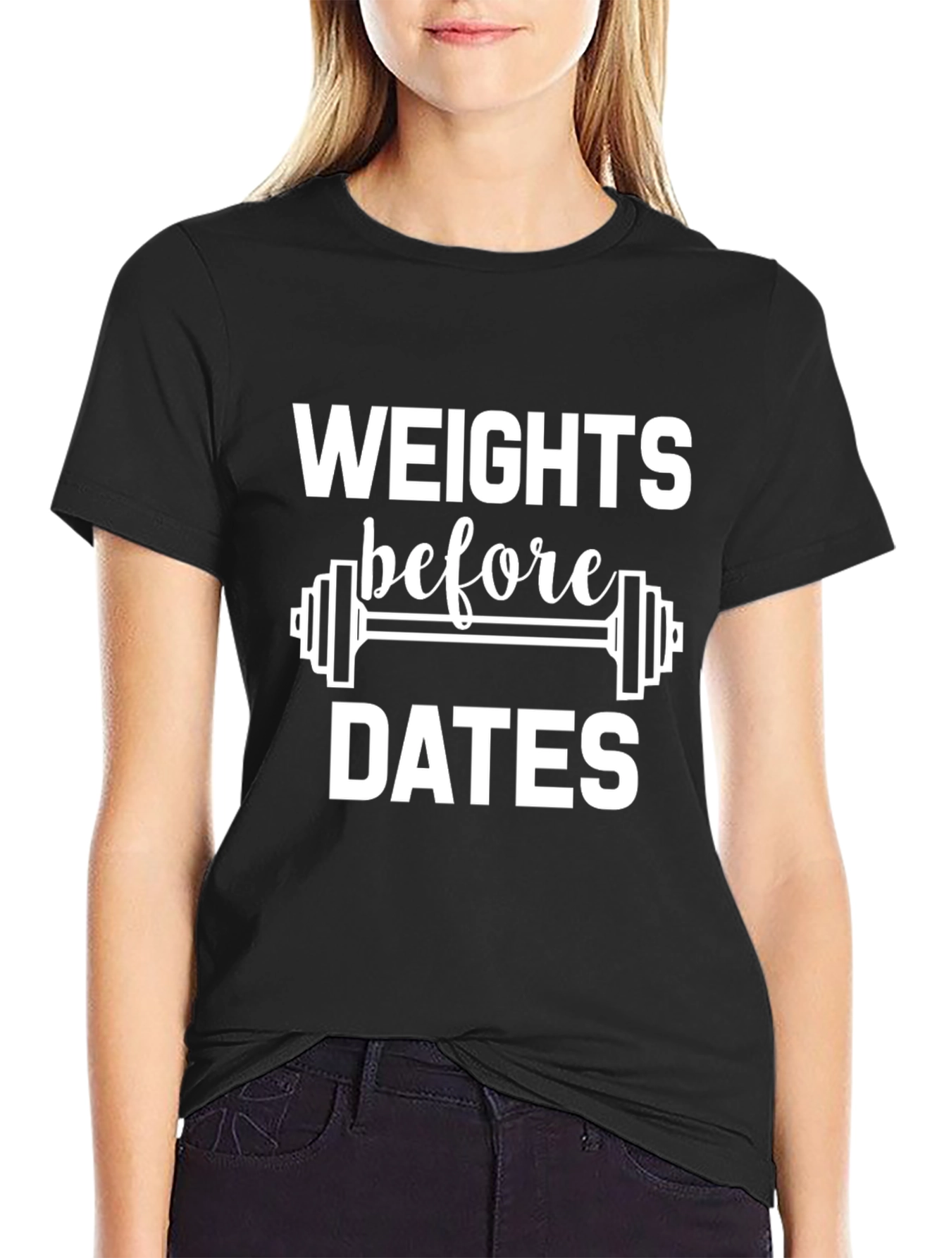 Weights Before Dates Graphic T-Shirt - Black