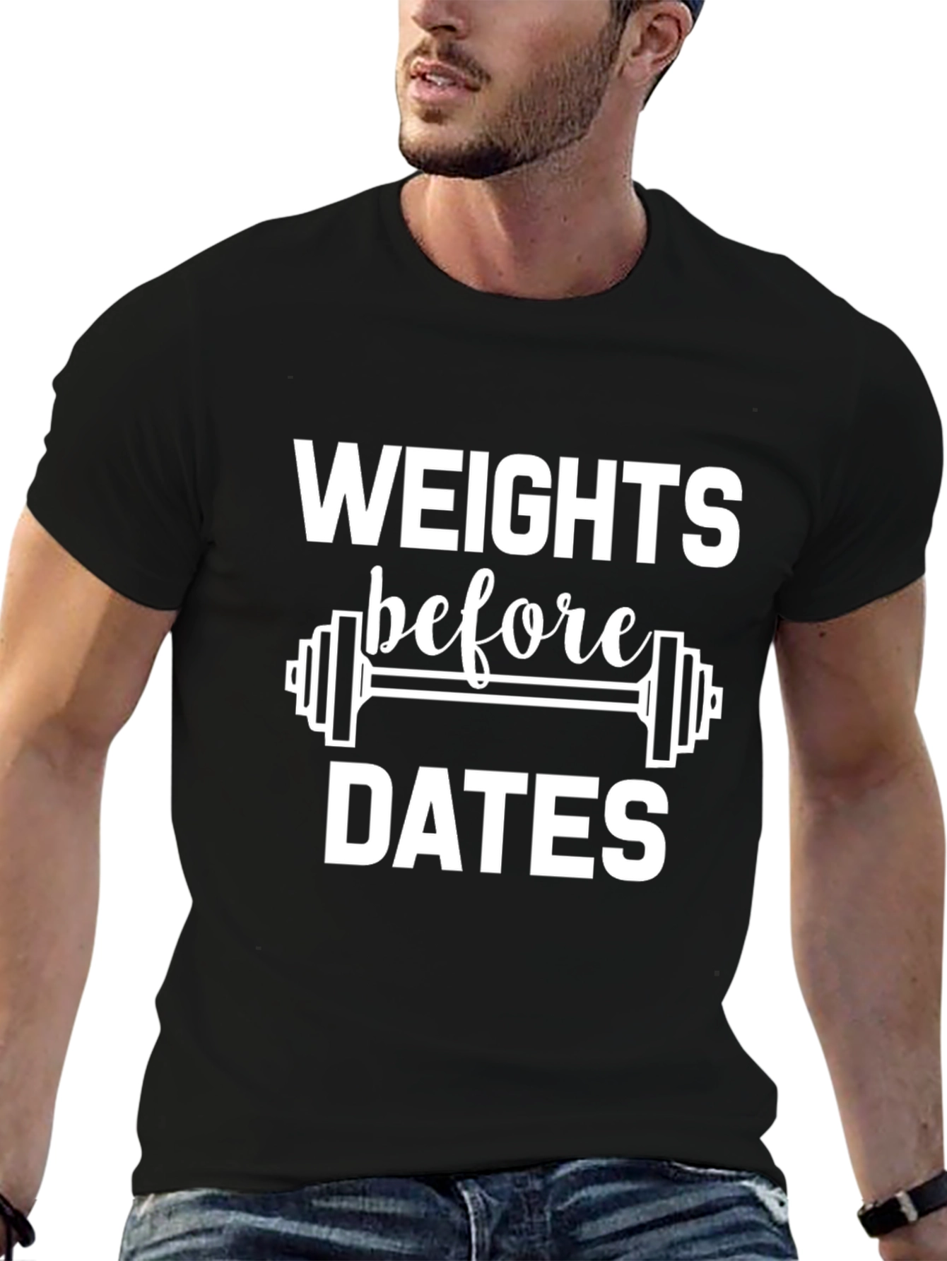 Weights Before Dates Graphic T-Shirt - Black