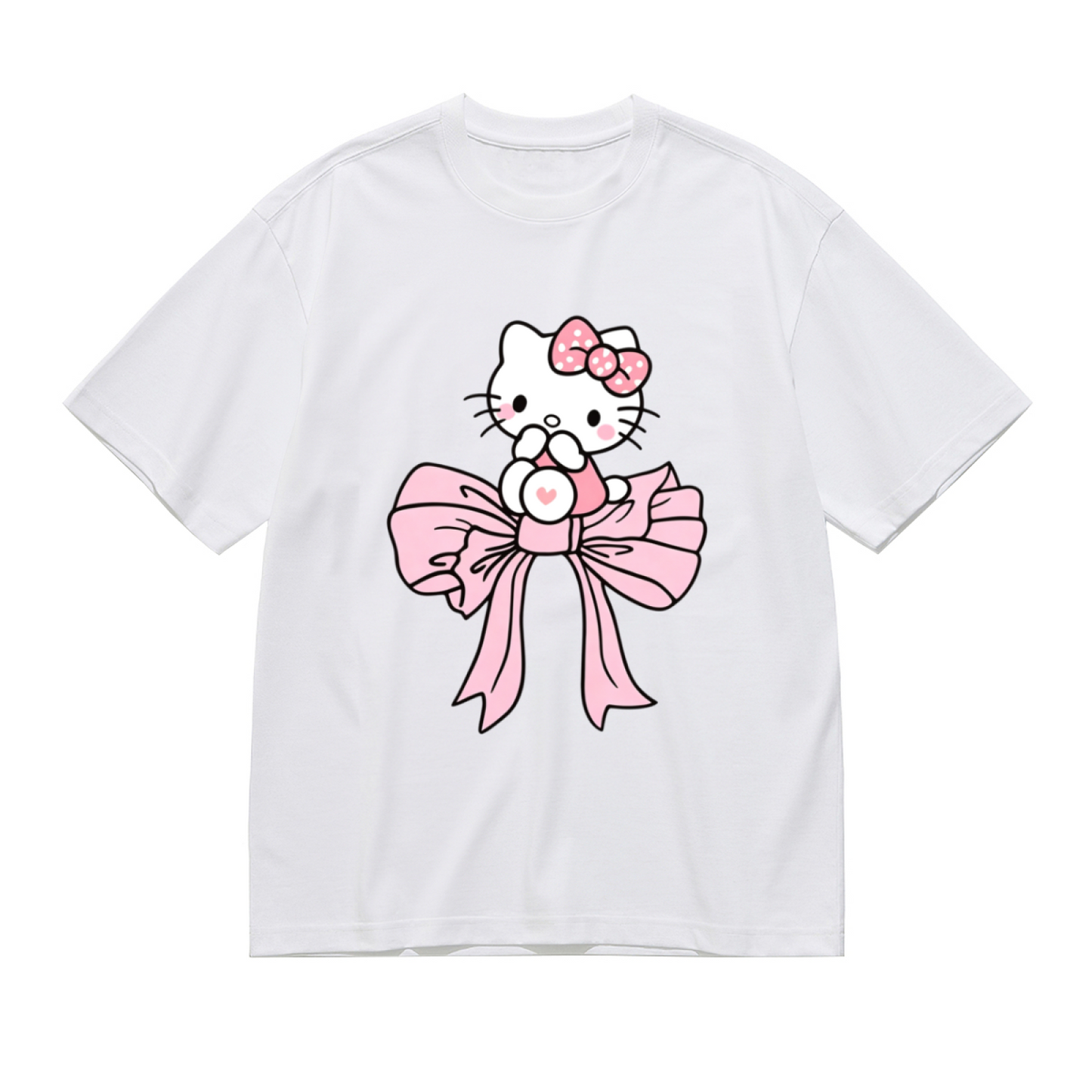 Dreamy Big Pink Bow Hello Kitty Sweet Plus Size Women Fashion Tee