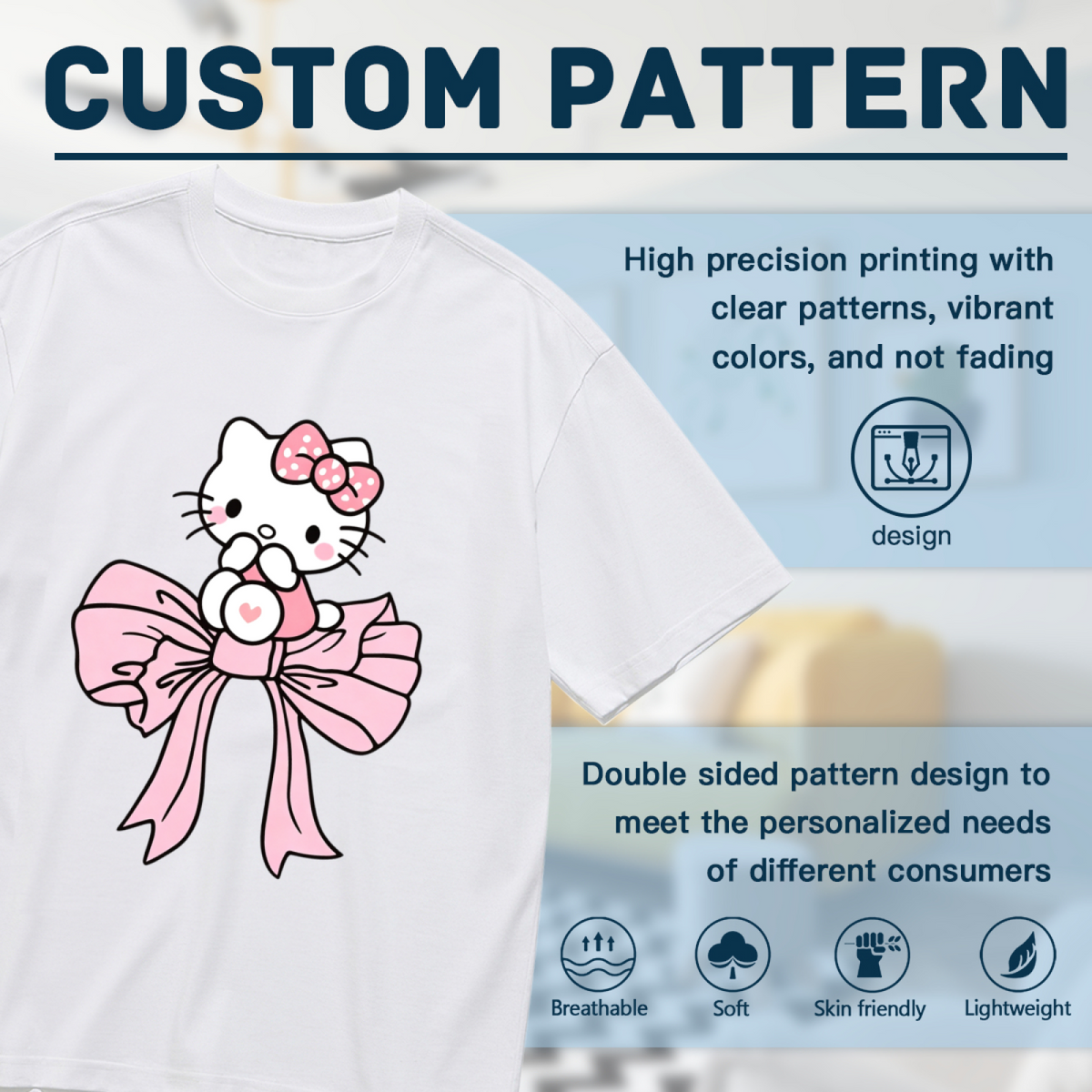 Dreamy Big Pink Bow Hello Kitty Sweet Plus Size Women Fashion Tee