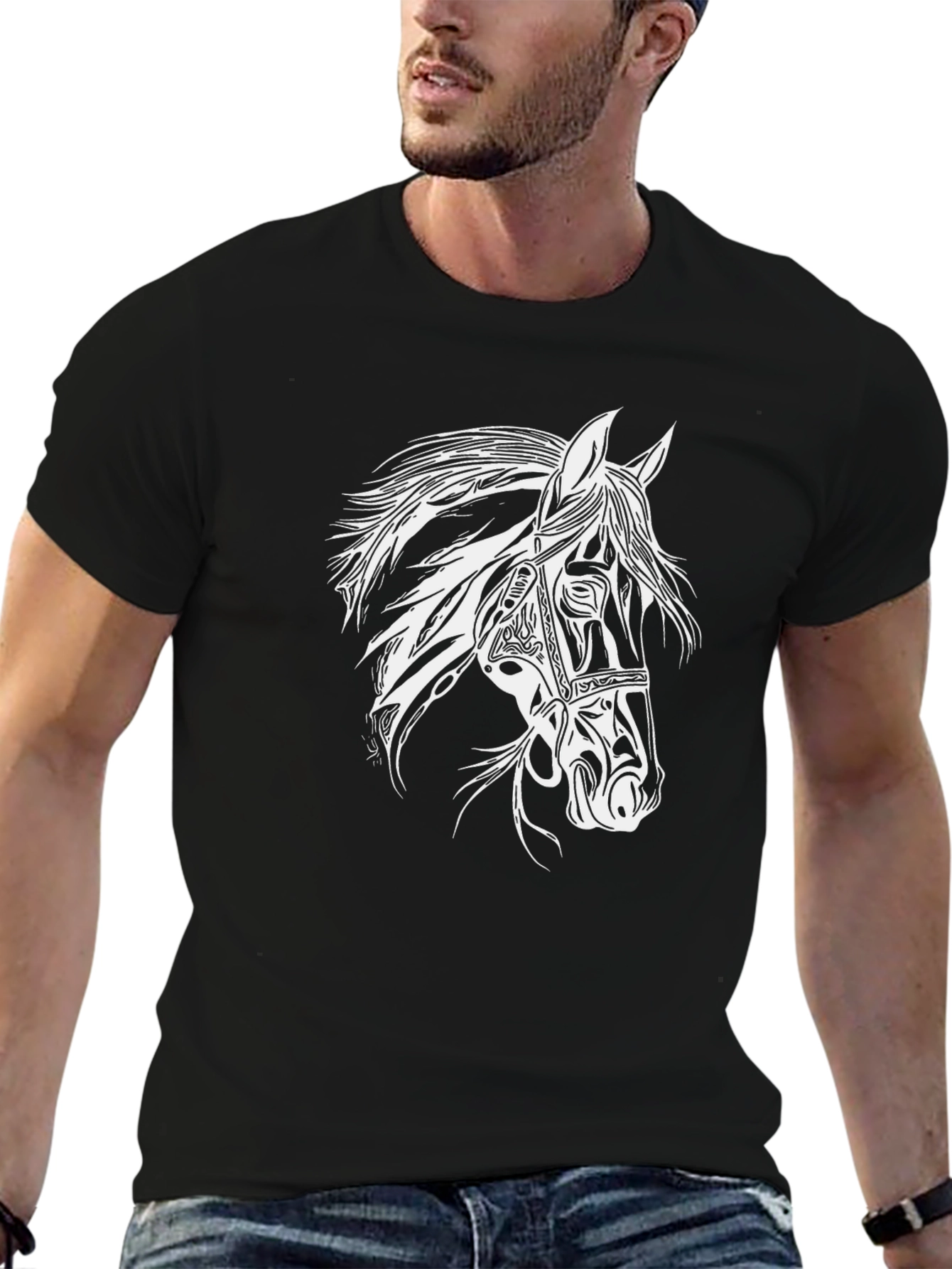 Horse Graphic Tee - Stylish Black Cotton T-Shirt