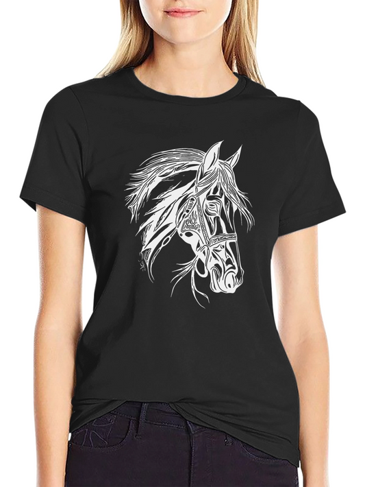 Horse Graphic Tee - Stylish Black Cotton T-Shirt