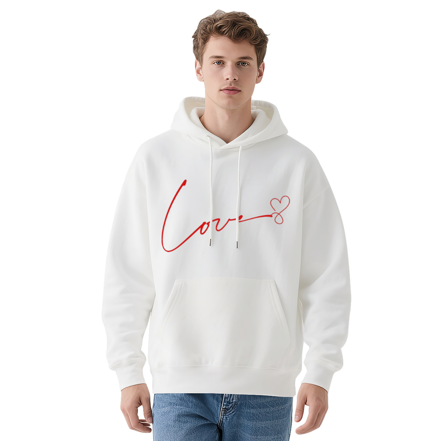 Elegant Cursive Love Line Heart Print Hoodie, Unisex Gentle Comfort Pullover