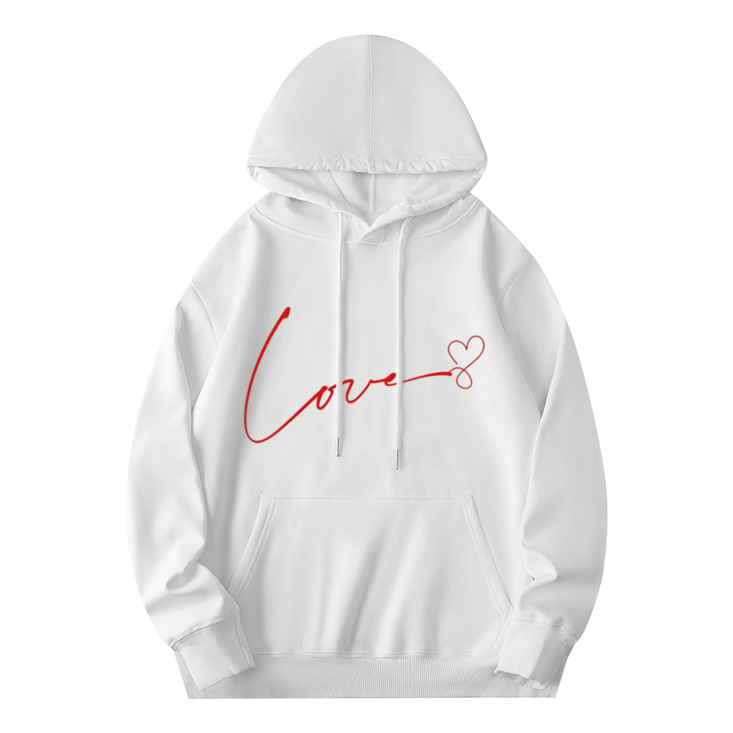 Elegant Cursive Love Line Heart Print Hoodie, Unisex Gentle Comfort Pullover