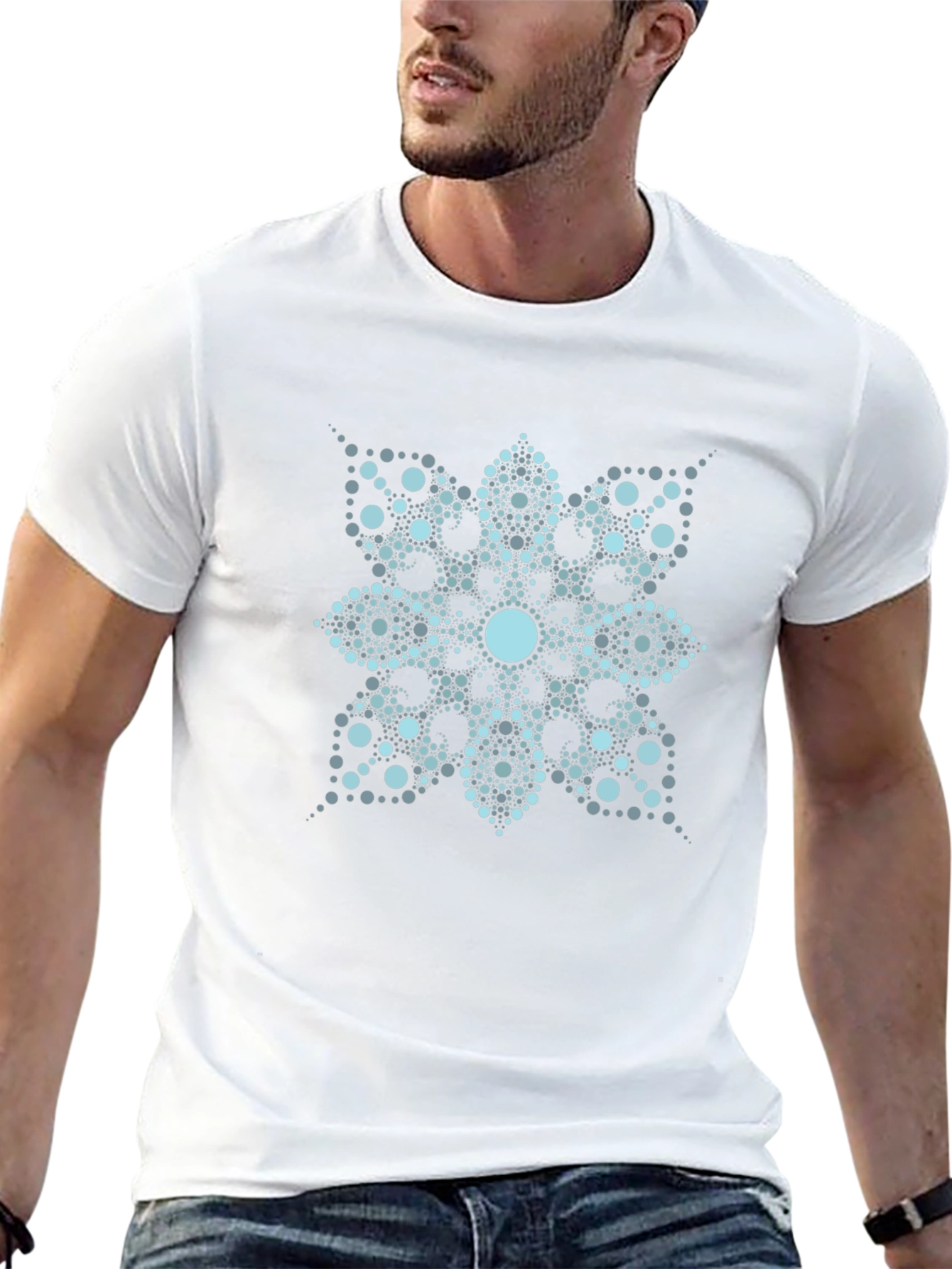 Abstract Floral Dot Pattern Black T-Shirt