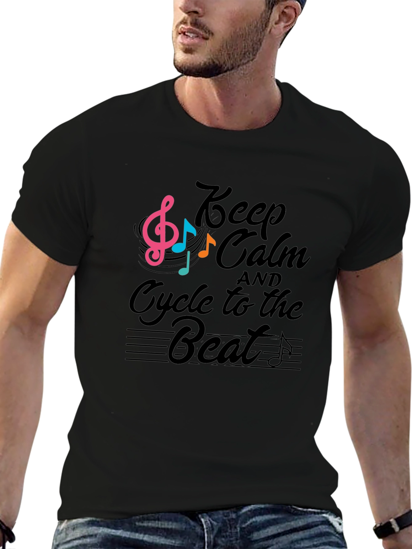 Keep Calm Cycle to the Beat Black T-Shirt