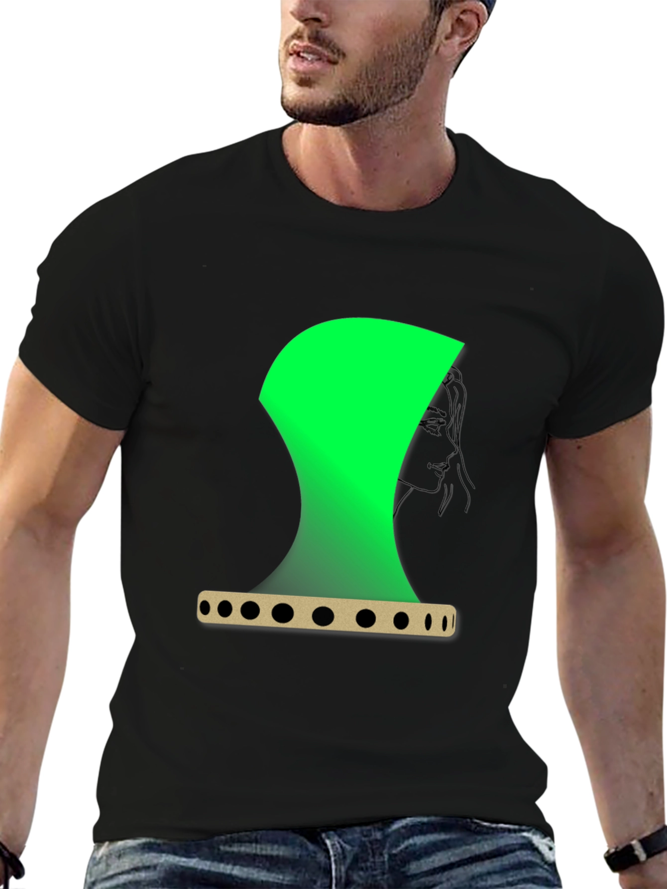 Abstract Green Graphic Print Black T-Shirt