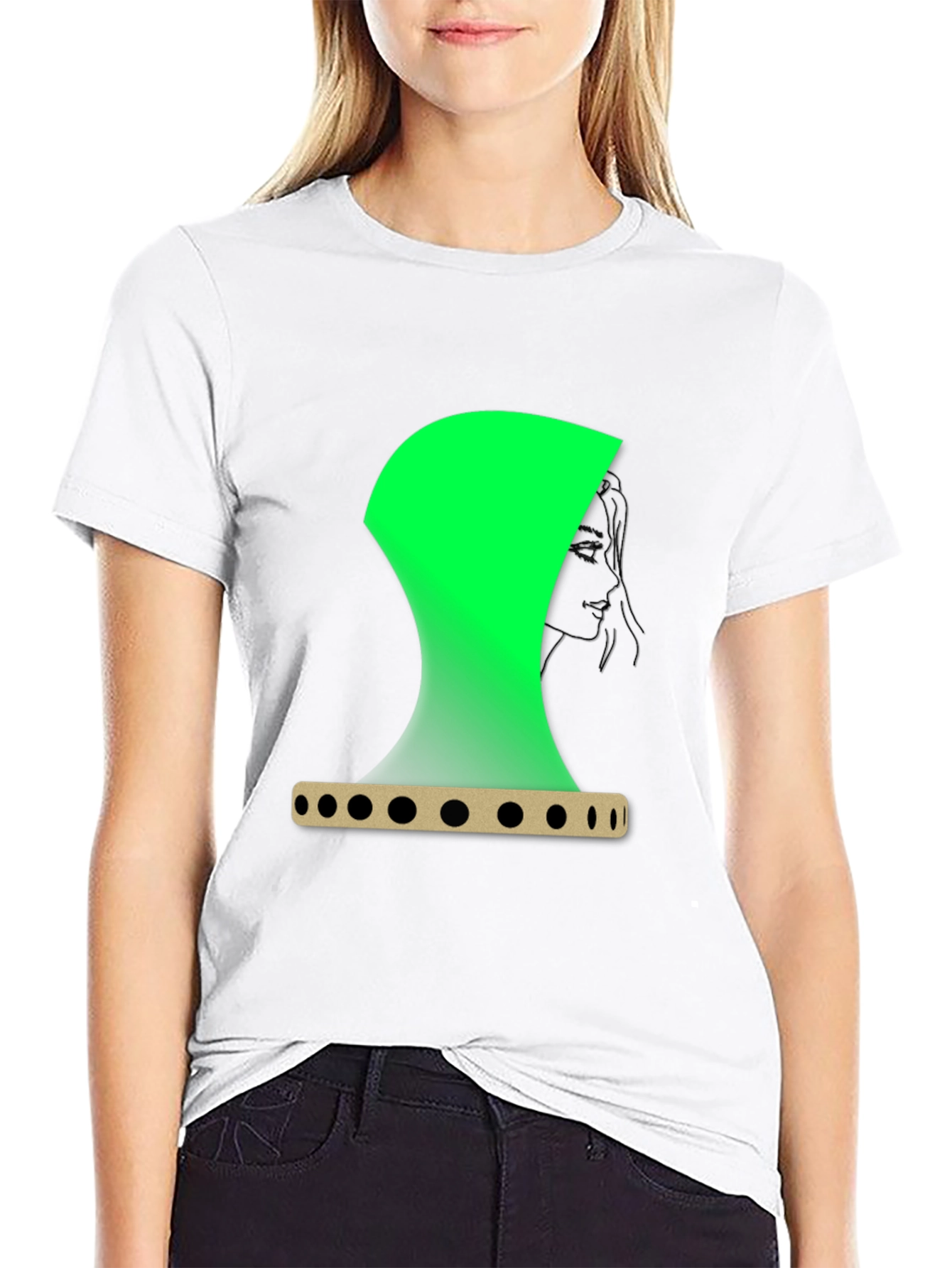 Abstract Green Graphic Print Black T-Shirt